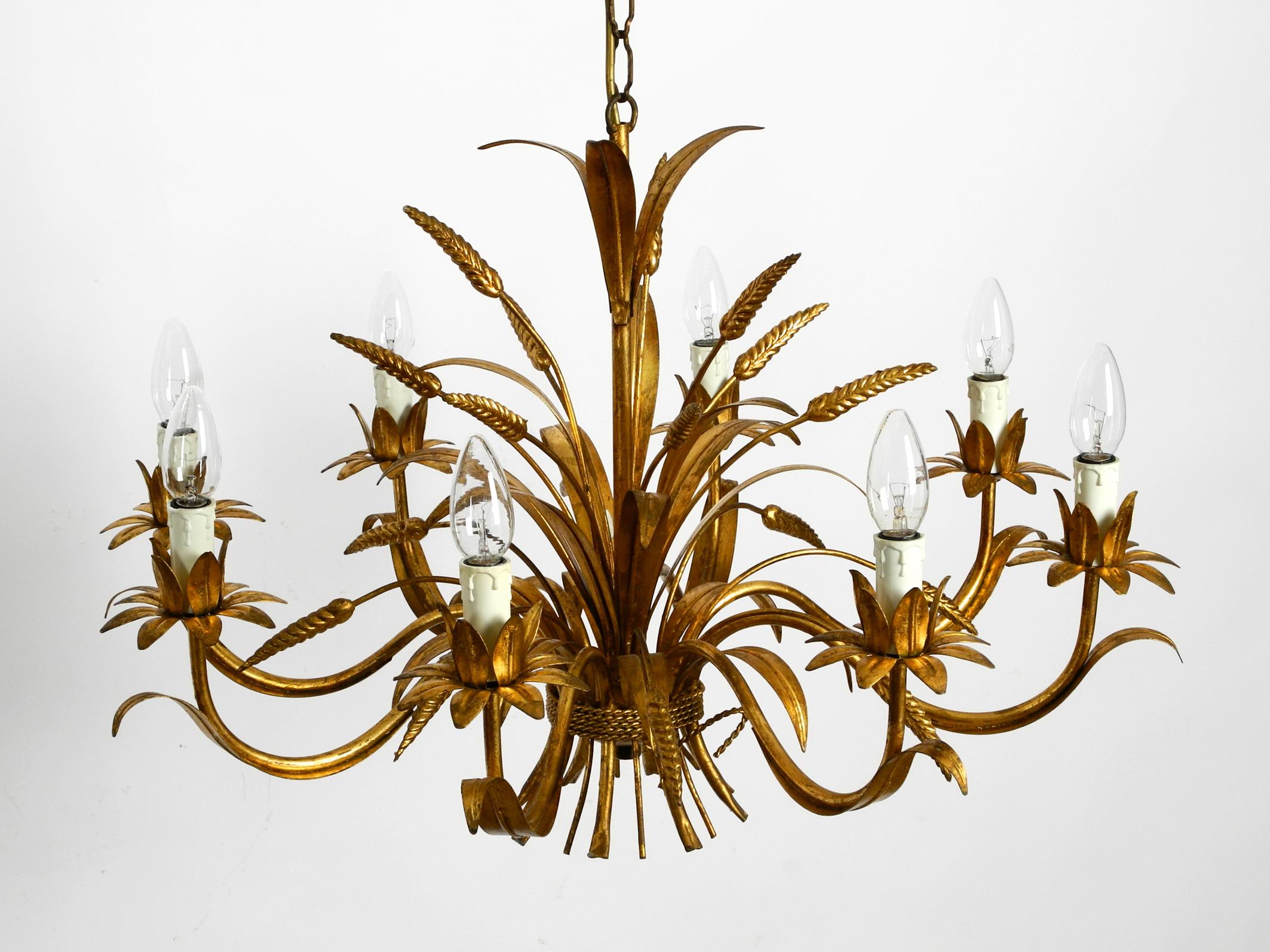 Hollywood Regency Beautiful, Large 1970s Gold-Plated 8-Armed Metal Chandelier by Hans Kögl