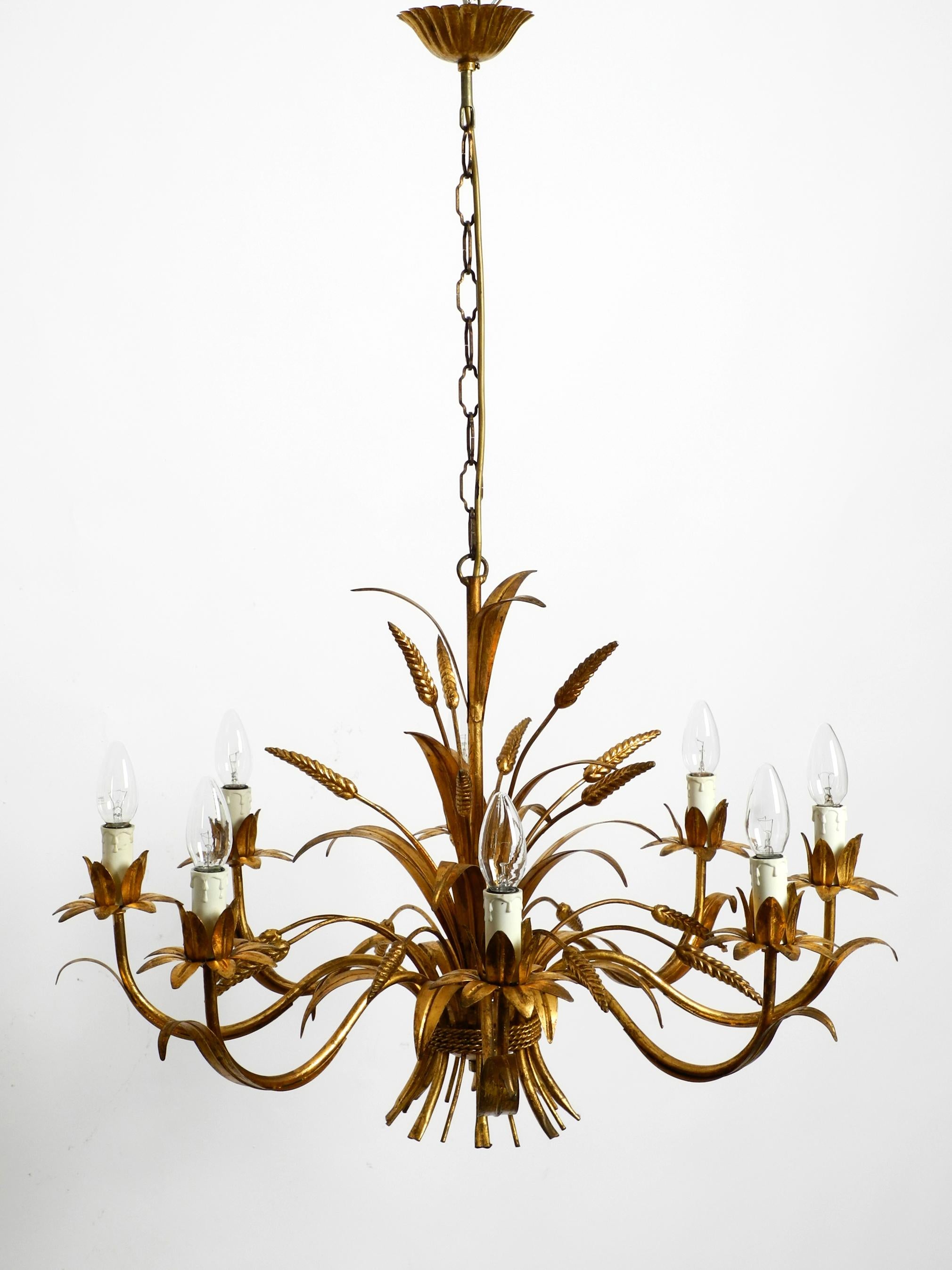 German Beautiful, Large 1970s Gold-Plated 8-Armed Metal Chandelier by Hans Kögl