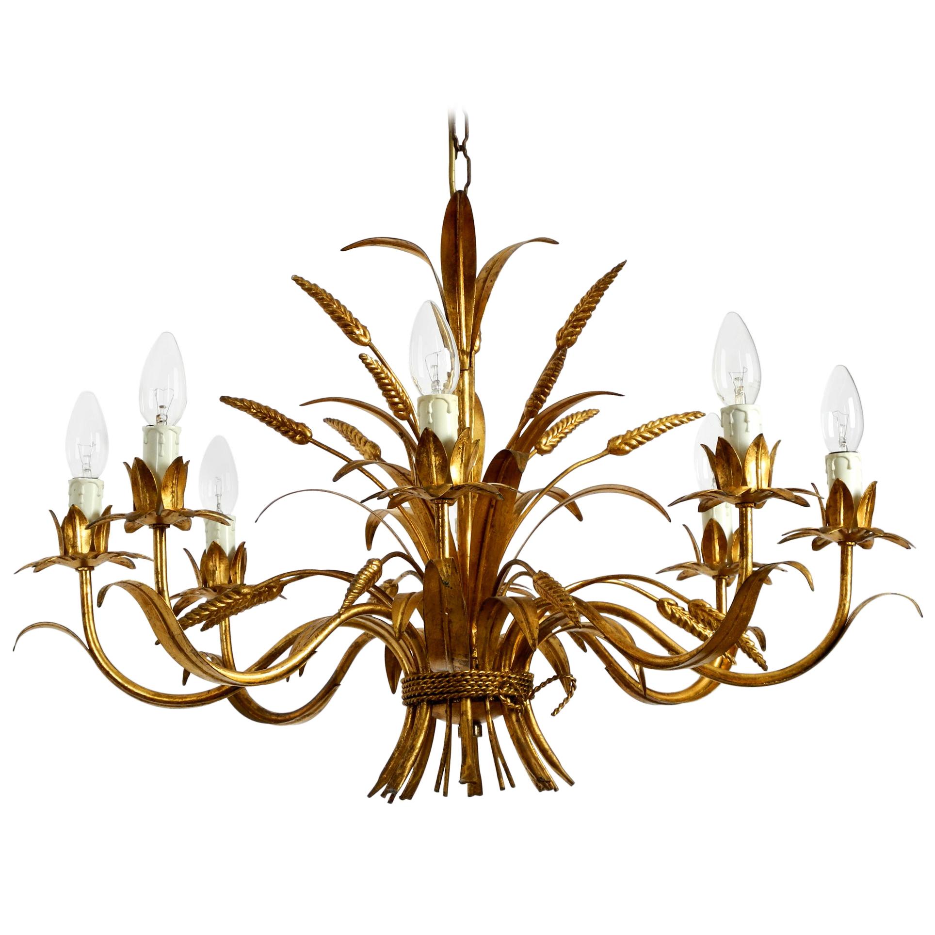 Beautiful, Large 1970s Gold-Plated 8-Armed Metal Chandelier by Hans Kögl