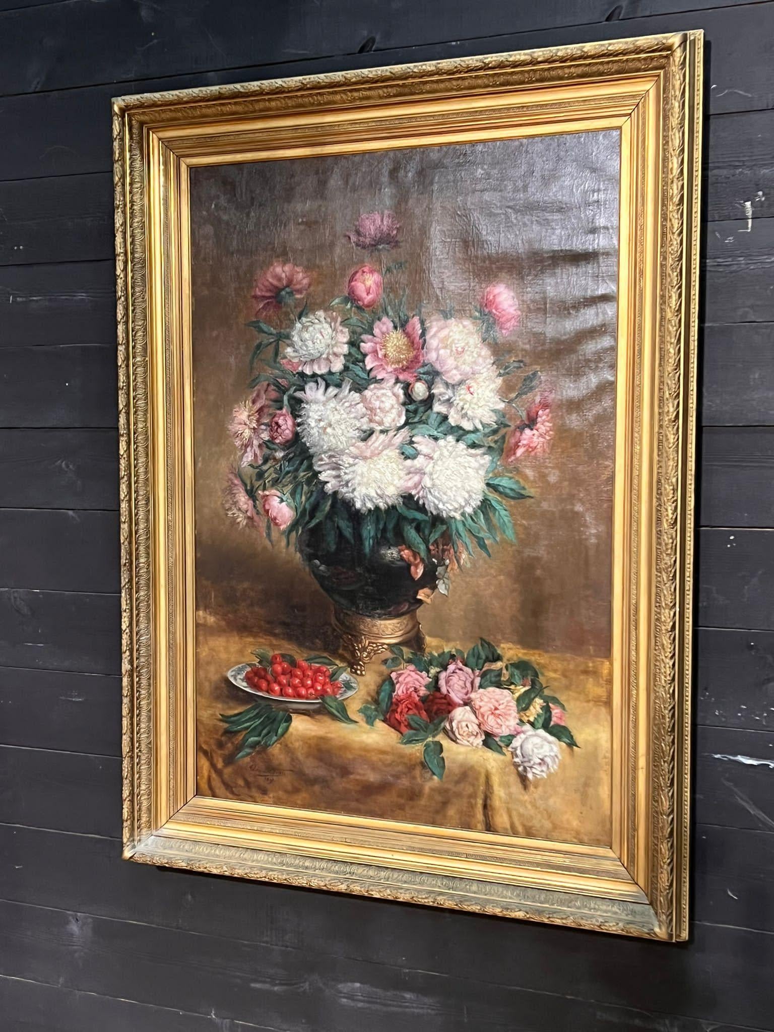 Canvas Beautiful Large 19th Century Oil Painting For Sale