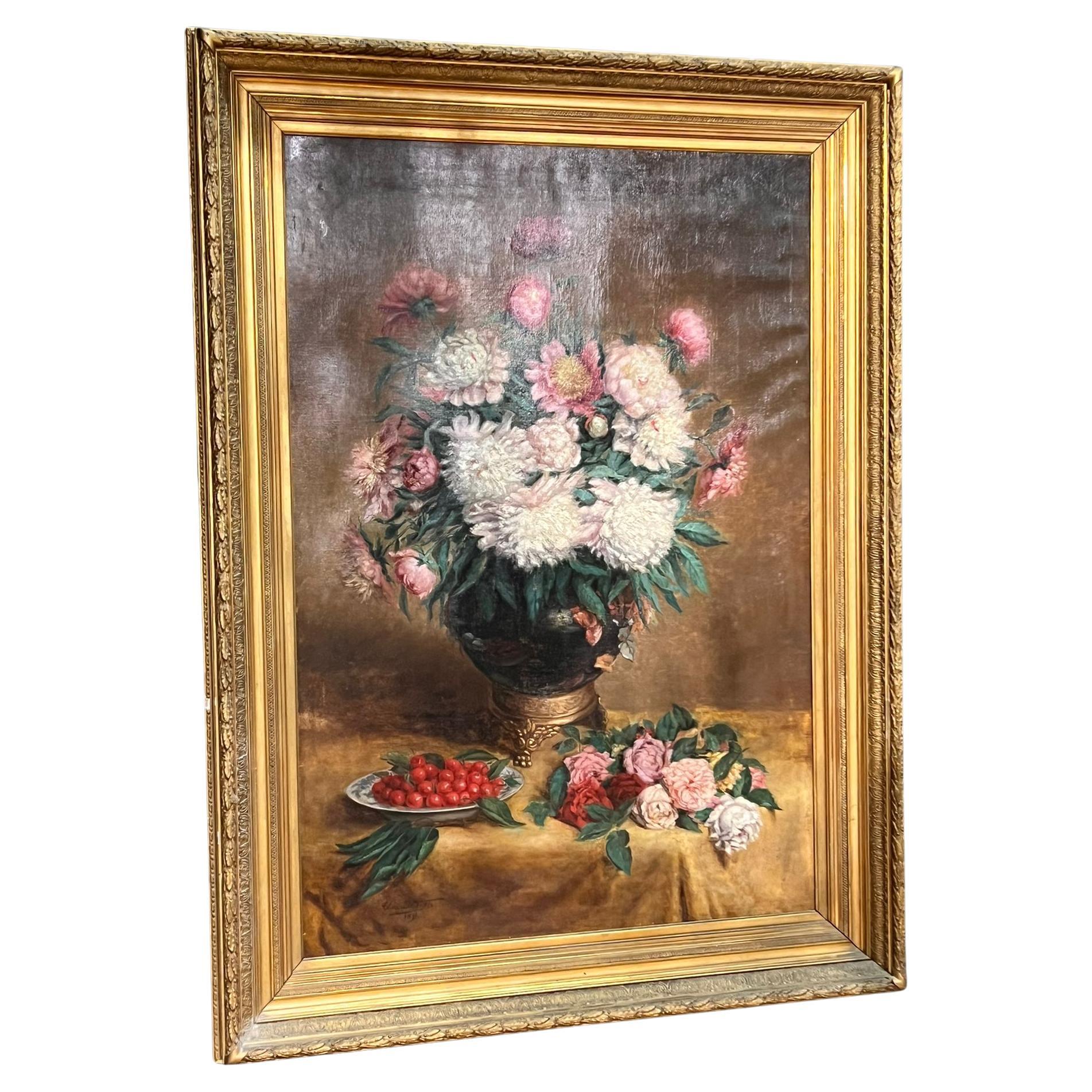Beautiful Large 19th Century Oil Painting For Sale