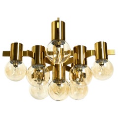 Beautiful Large 60s Brass Ceiling Lamp by Hans Agne Jakobsson with 9 Glass Balls