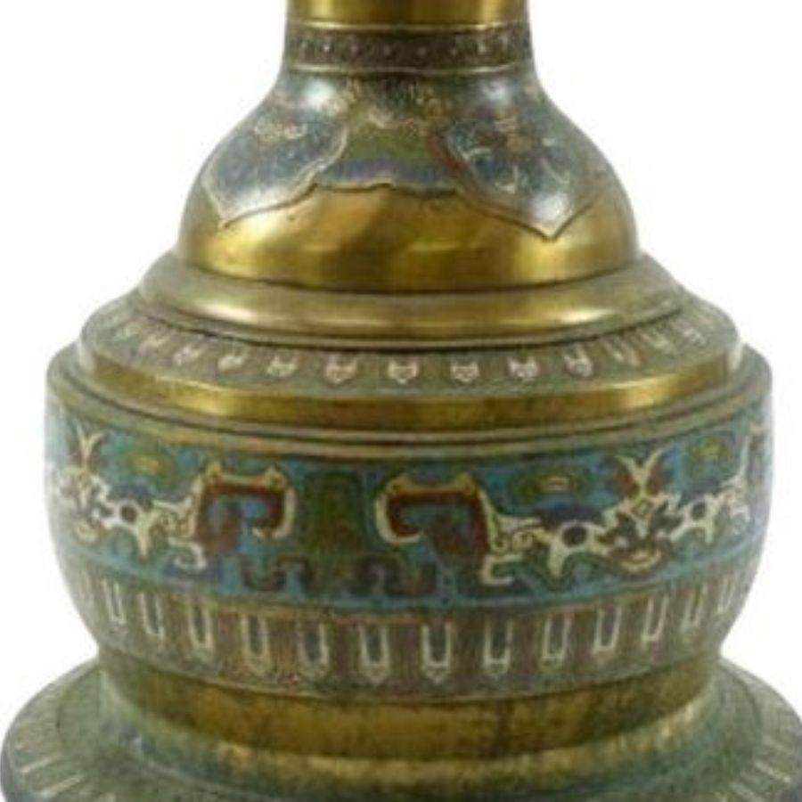 Early 20th Century Beautiful Large Antique Chinese Bronze Cloisonne Decorative Piece For Sale