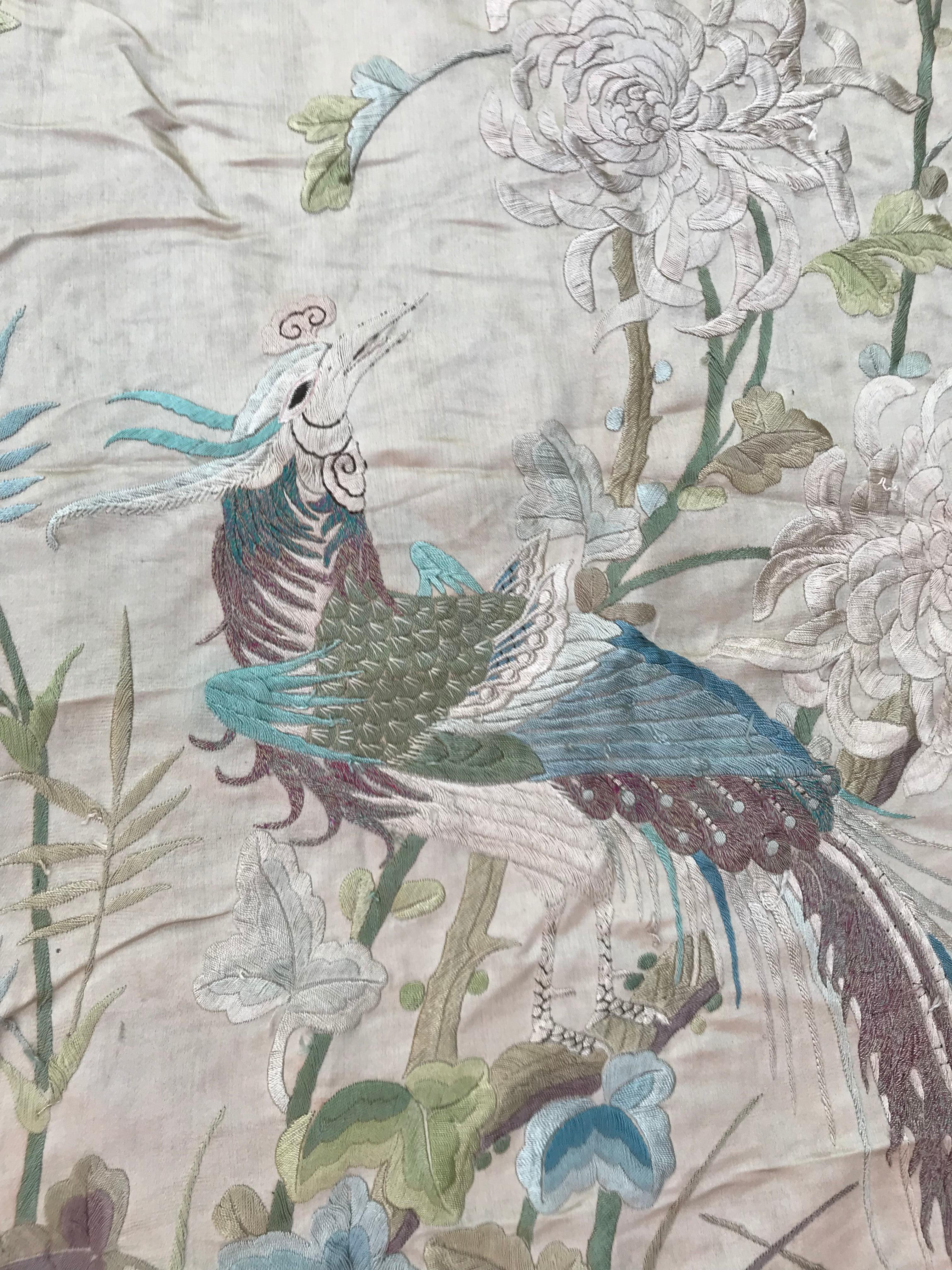 Embroidered Bobyrug’s Beautiful Large Antique Chinese Embroidery For Sale