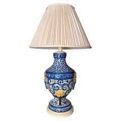 Beautiful Large Antique, Hand-Painted Ceramic Lamp