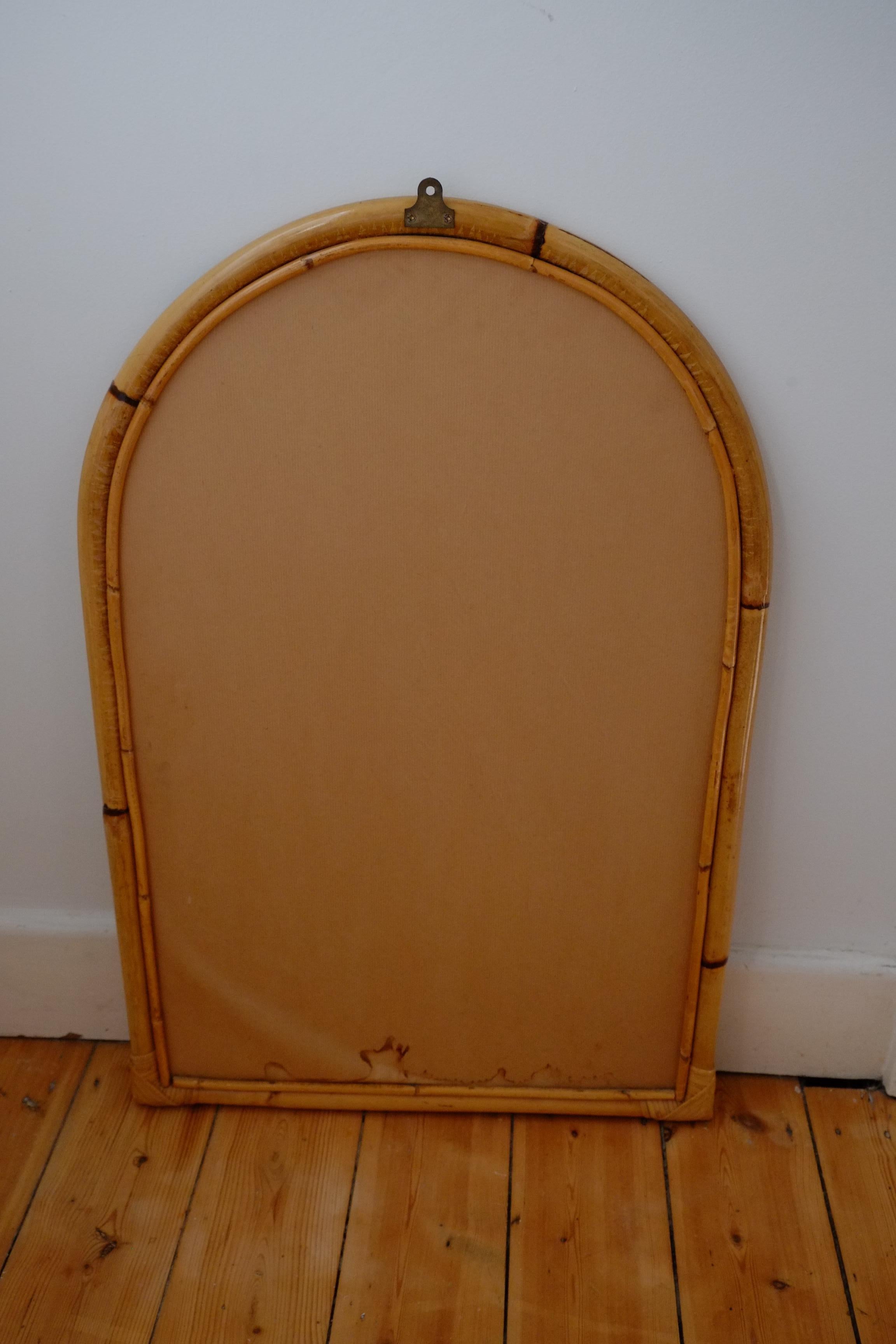 Beautiful Large Arch Top Bamboo Midcentury French Riviera Mirror For Sale 7