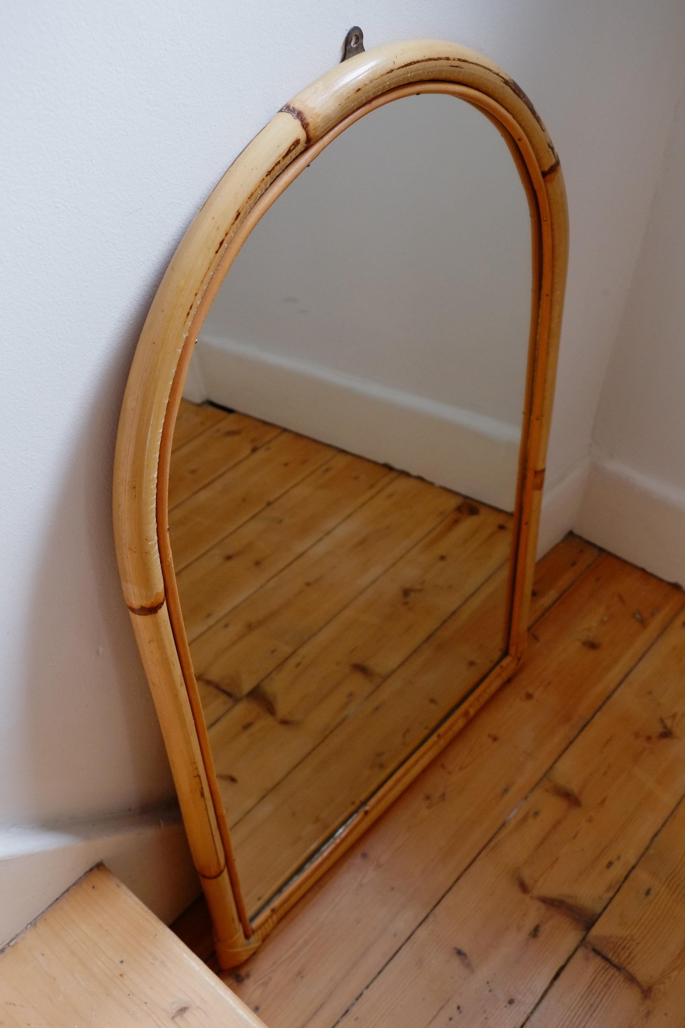 Beautiful Large Arch Top Bamboo Midcentury French Riviera Mirror In Good Condition For Sale In Leicester, GB