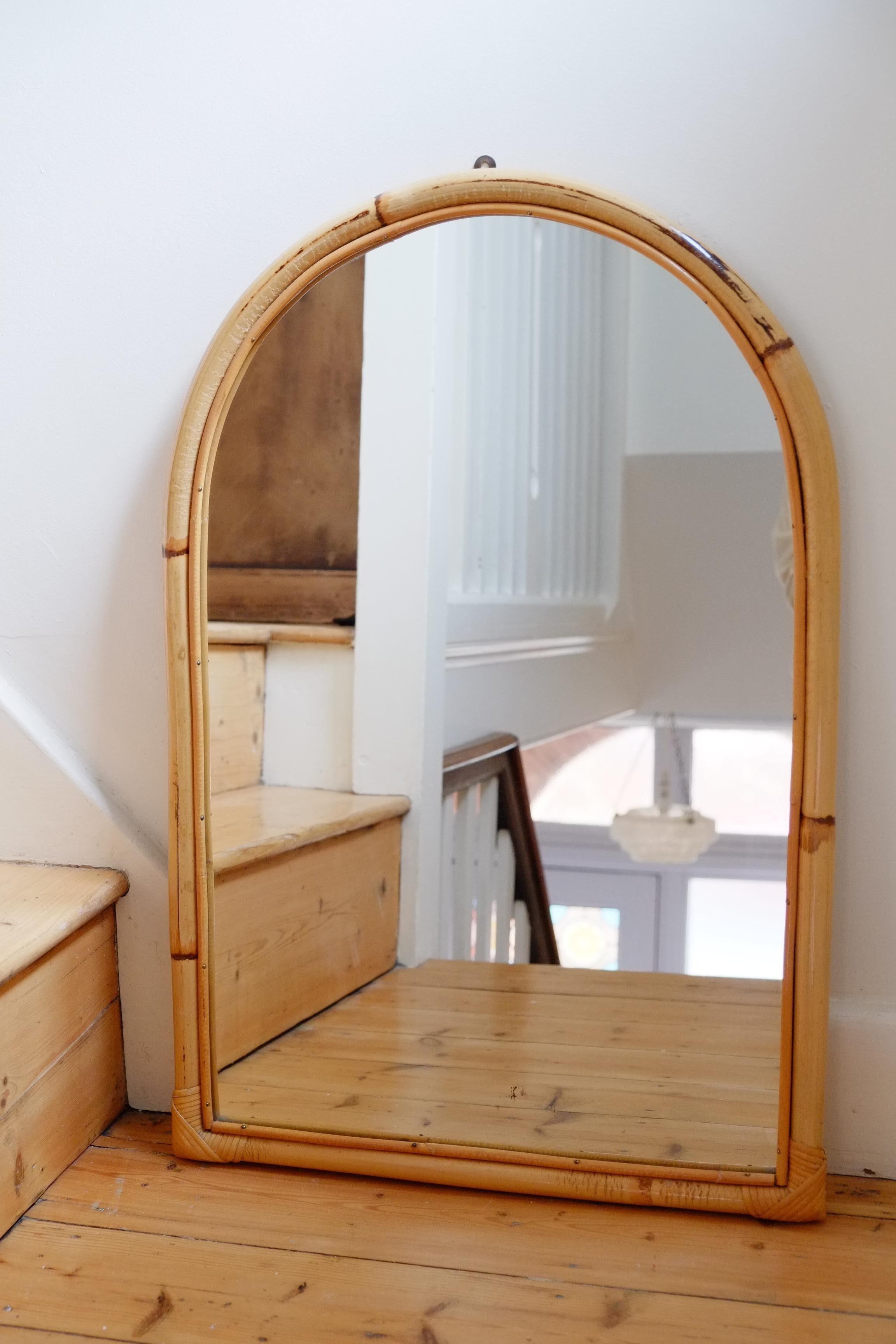 Beautiful Large Arch Top Bamboo Midcentury French Riviera Mirror For Sale 2