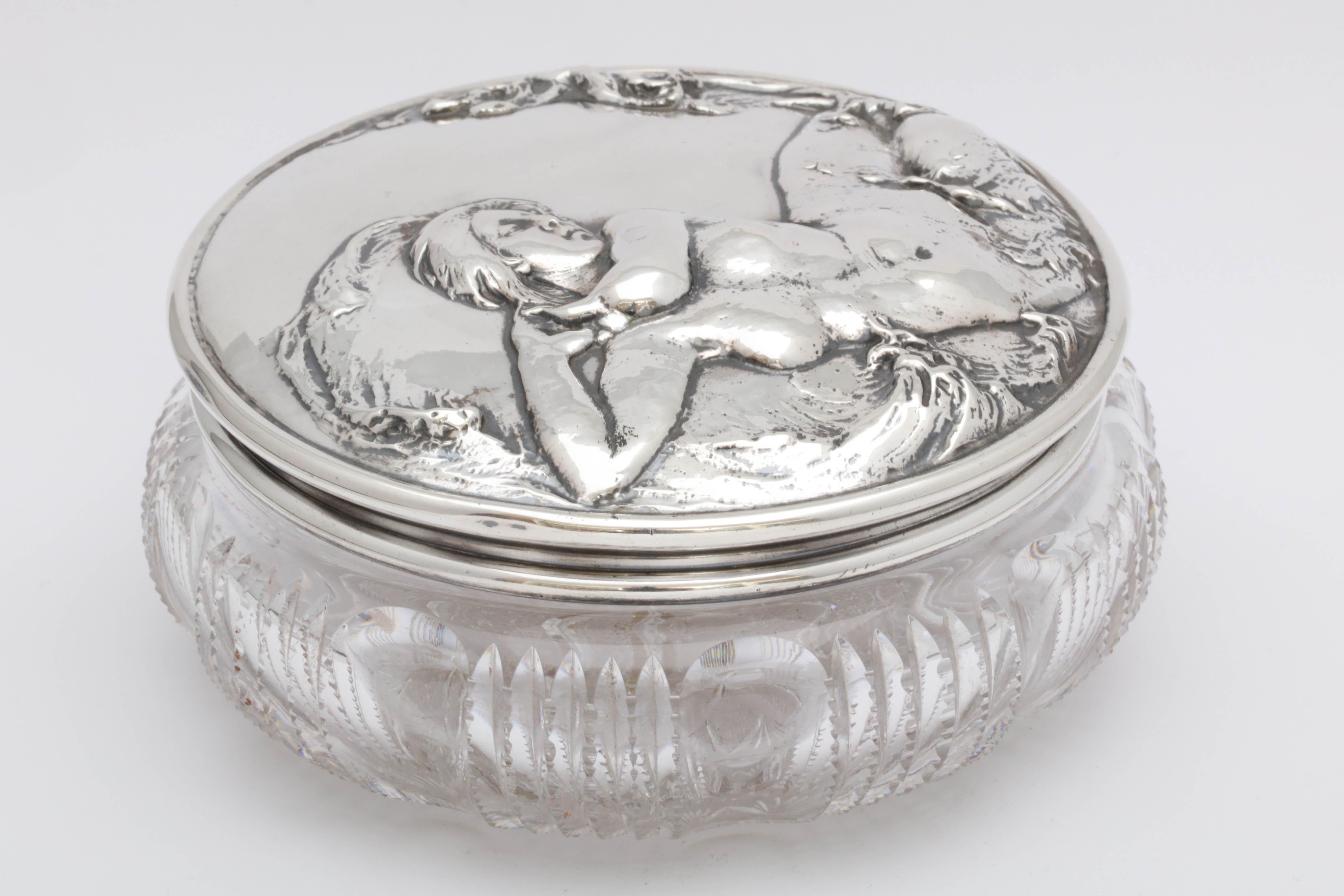 Beautiful Large Art Nouveau Gorham Sterling Silver-Mounted Crystal Powder Jar 6