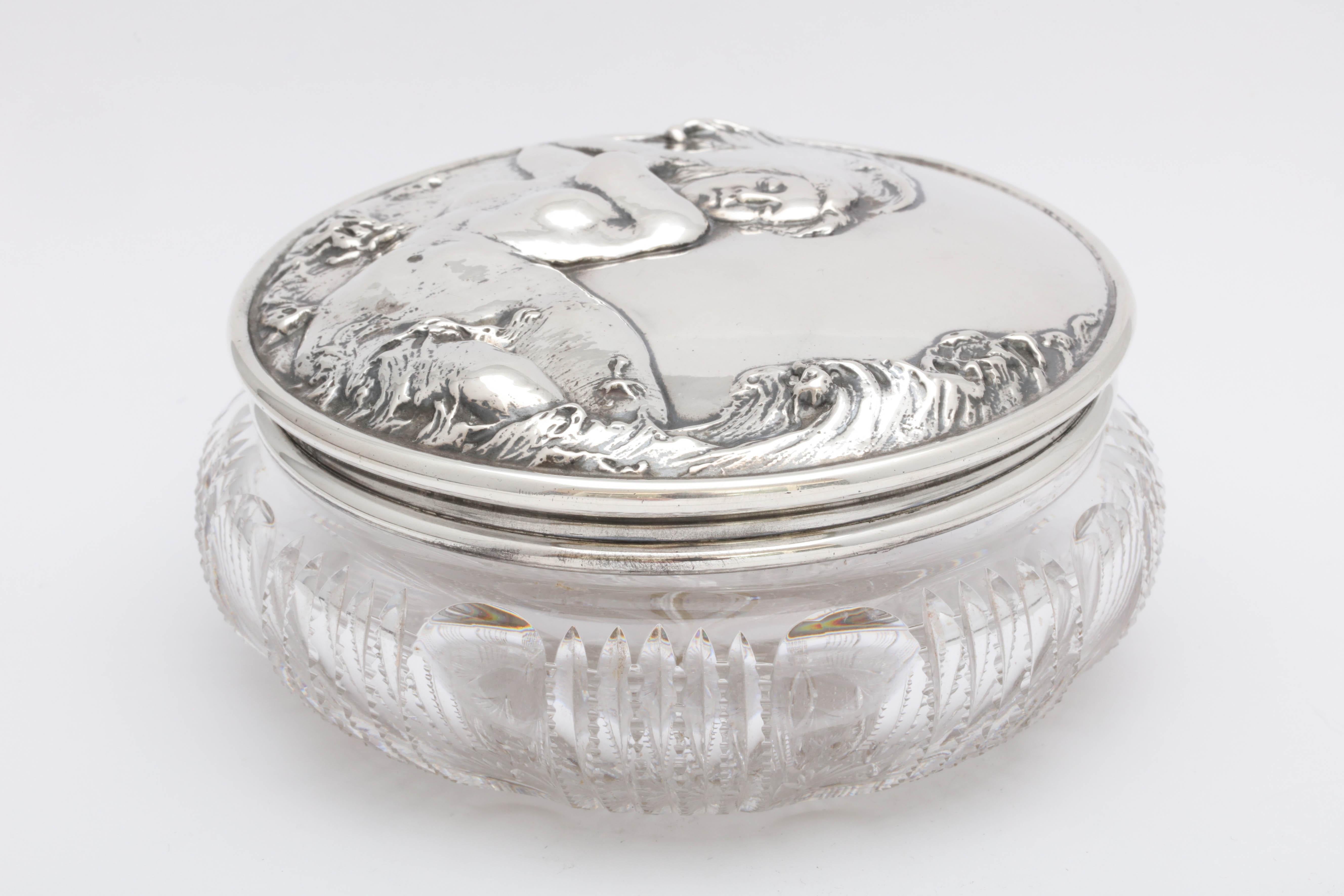 Beautiful Large Art Nouveau Gorham Sterling Silver-Mounted Crystal Powder Jar 8