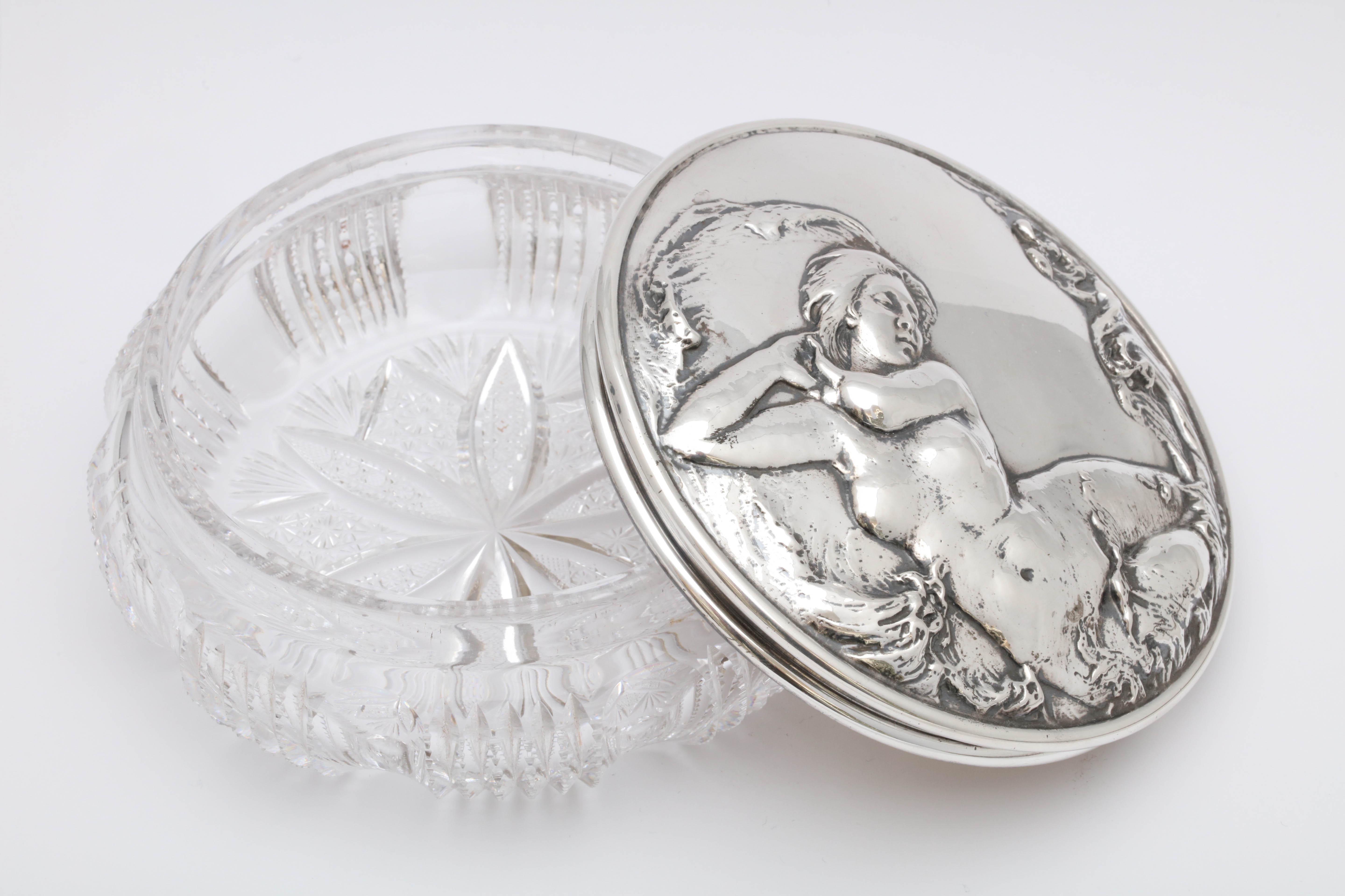 American Beautiful Large Art Nouveau Gorham Sterling Silver-Mounted Crystal Powder Jar