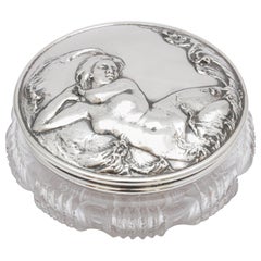 Beautiful Large Art Nouveau Gorham Sterling Silver-Mounted Crystal Powder Jar
