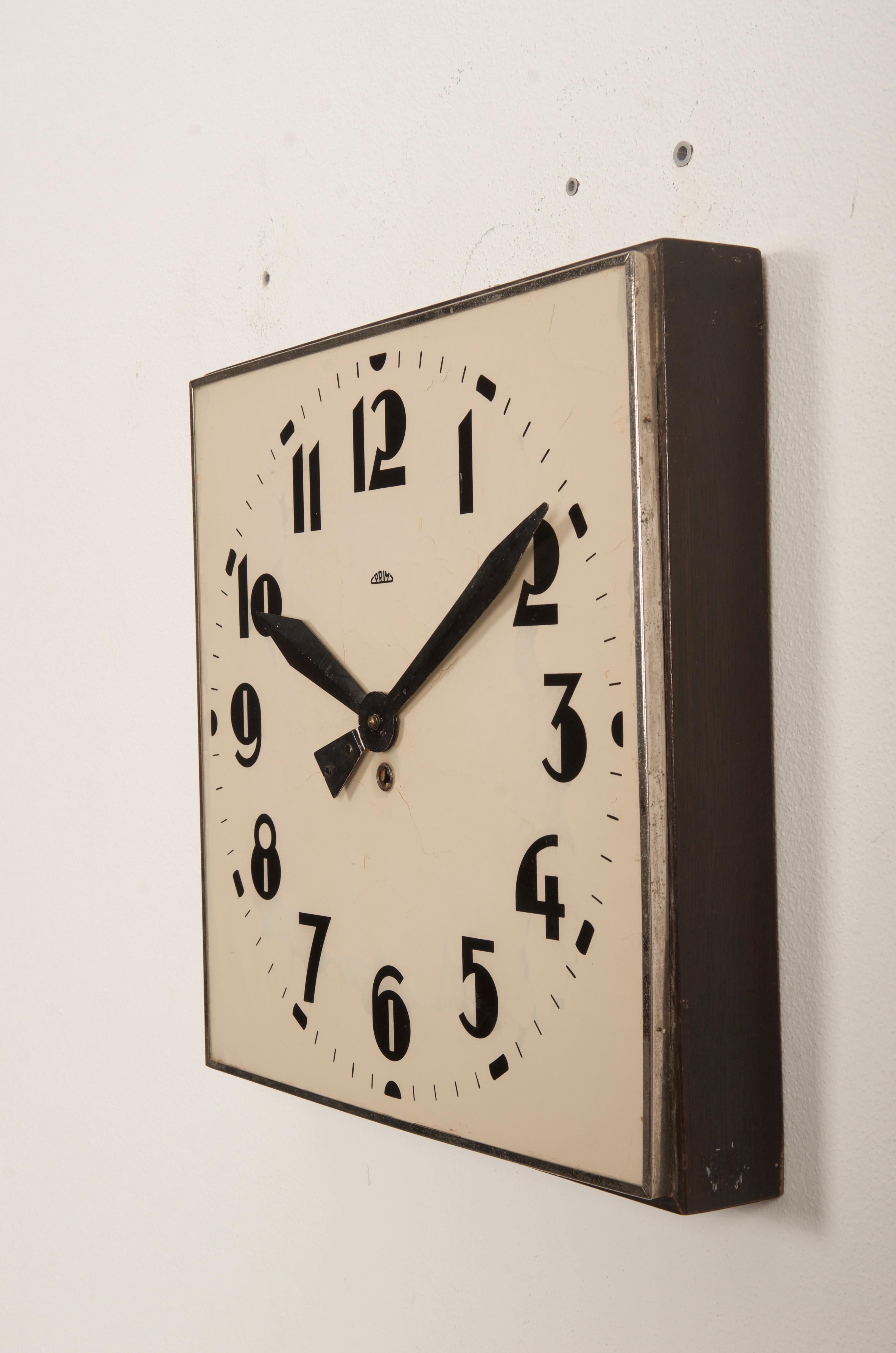 Beautiful Large Bauhaus Wall Clock by Prim In Good Condition In Vienna, AT