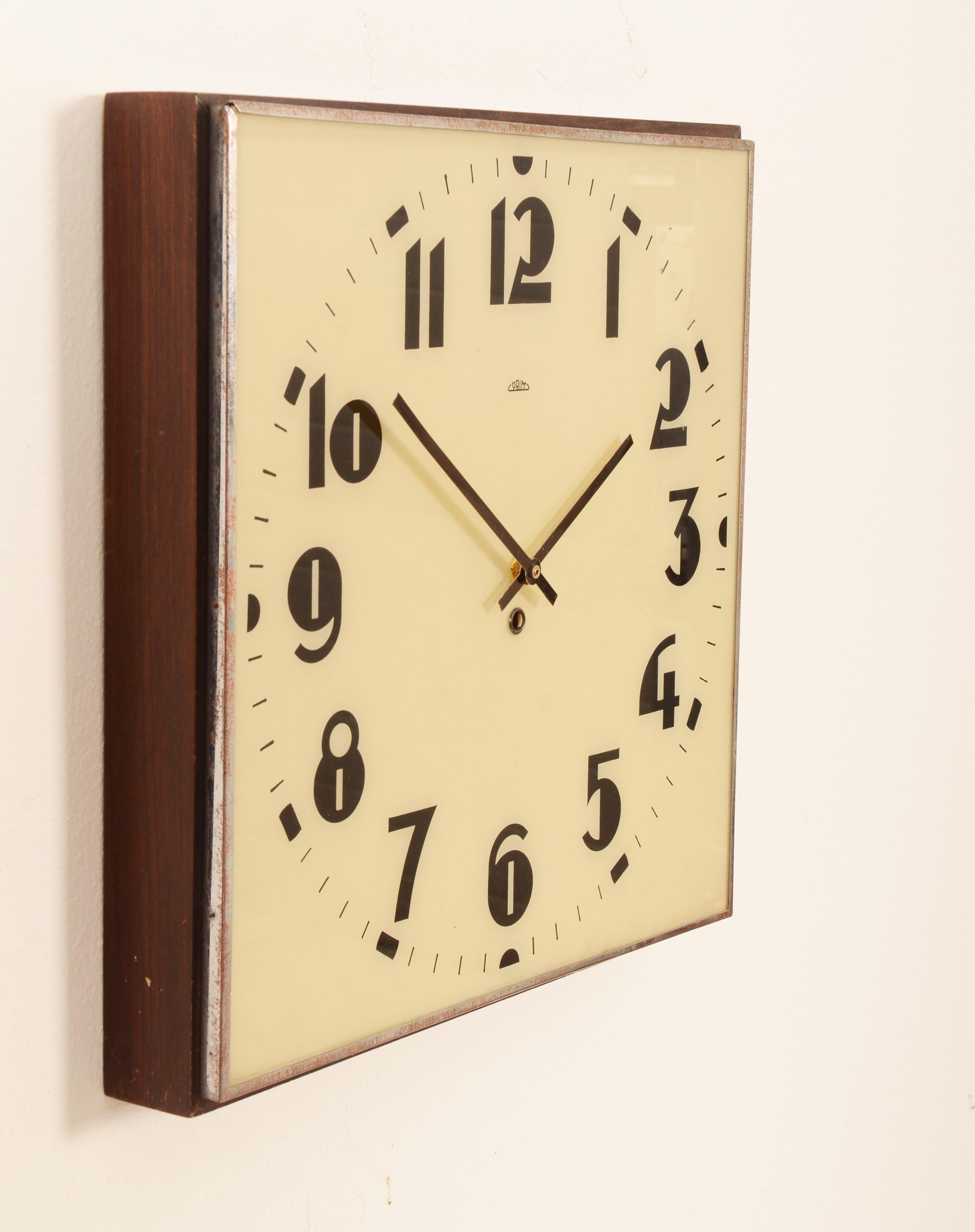 Beautiful Large Bauhaus Wall Clock by Prim In Fair Condition In Vienna, AT