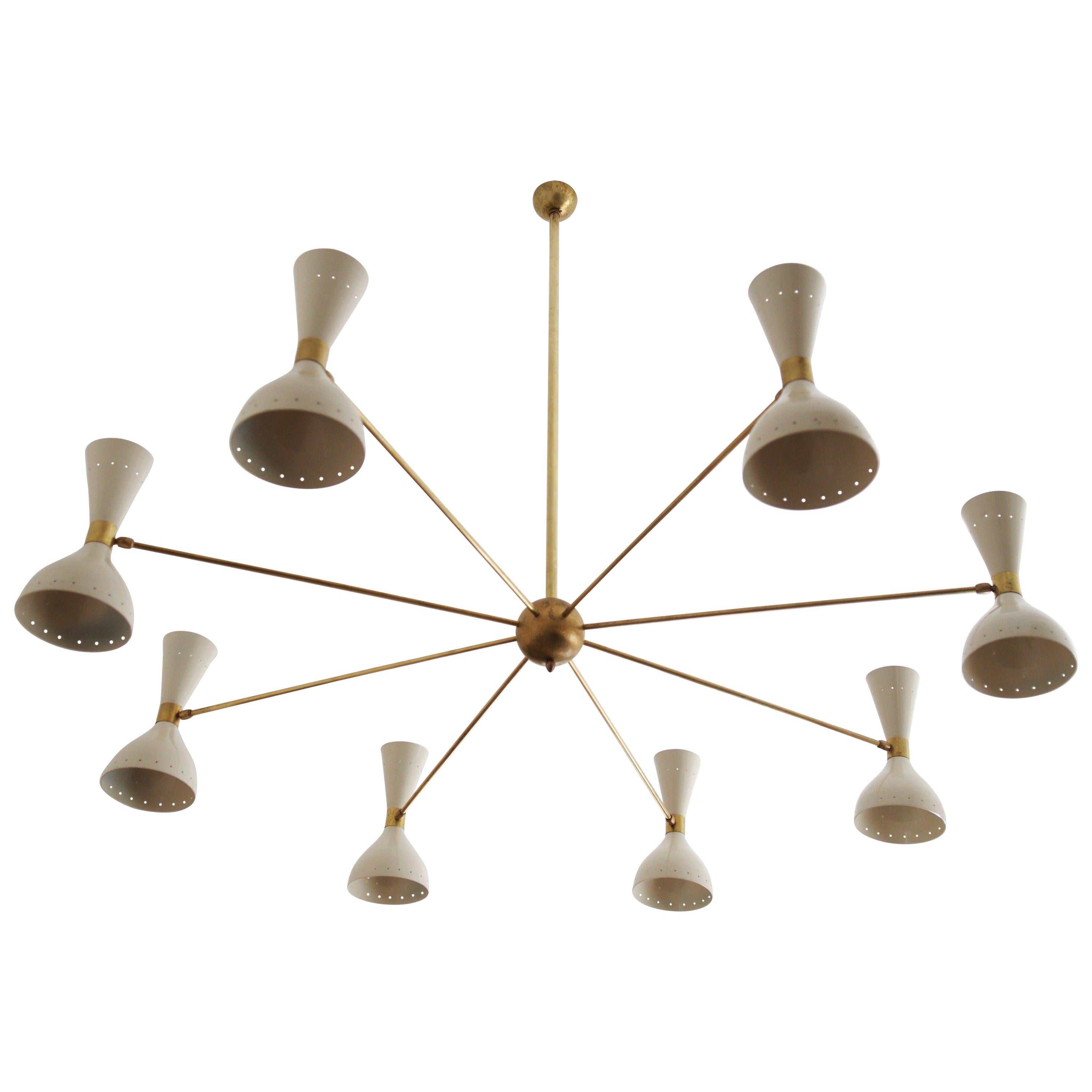 Beautiful Large Brass Chandelier Style of Stilnovo For Sale