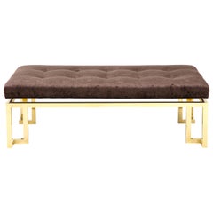 Beautiful Large Brass Greek Key Upholstered Bench