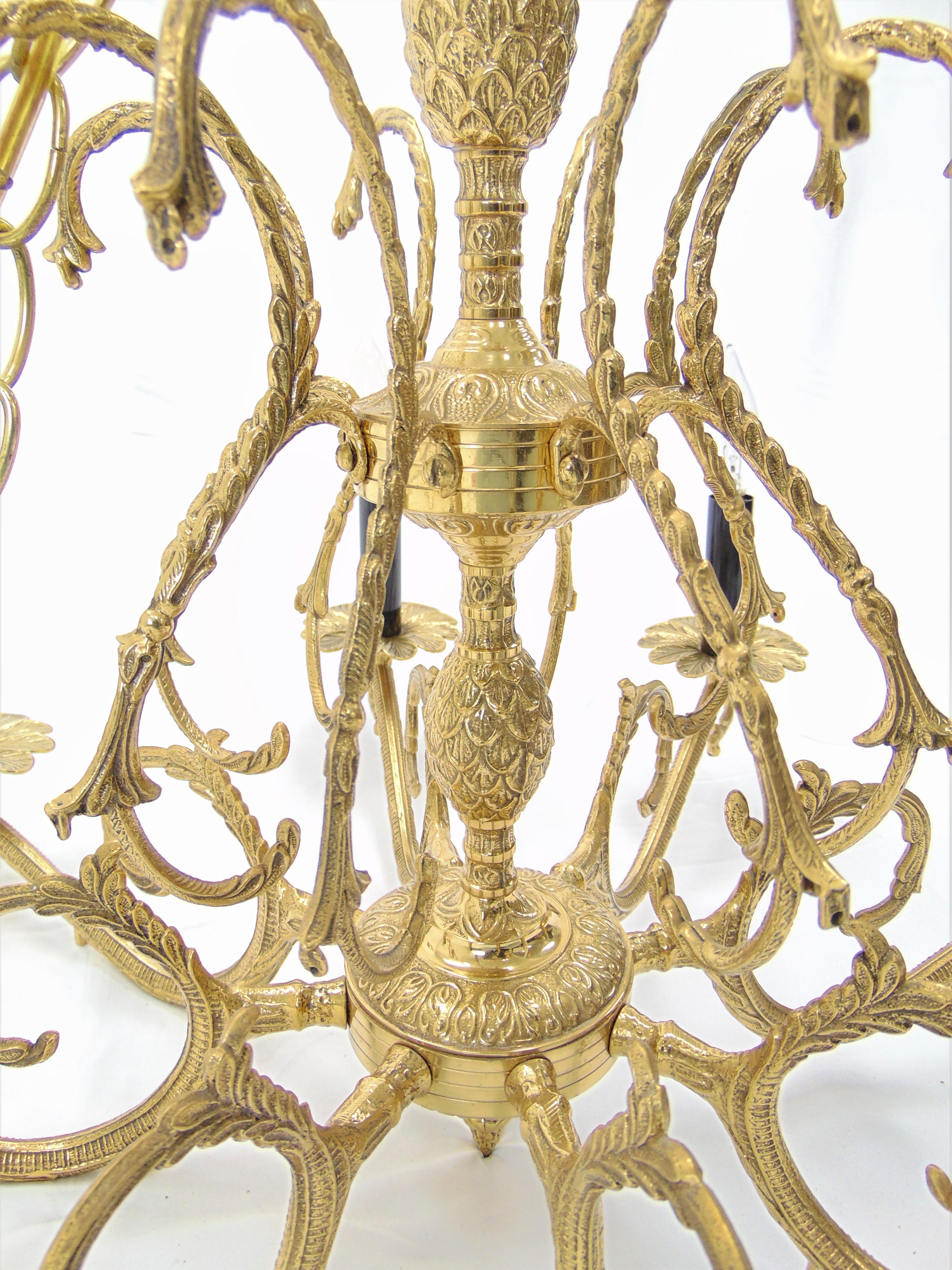 Beautiful Large Brass Pineapple Vintage Spanish Chandelier  For Sale 10