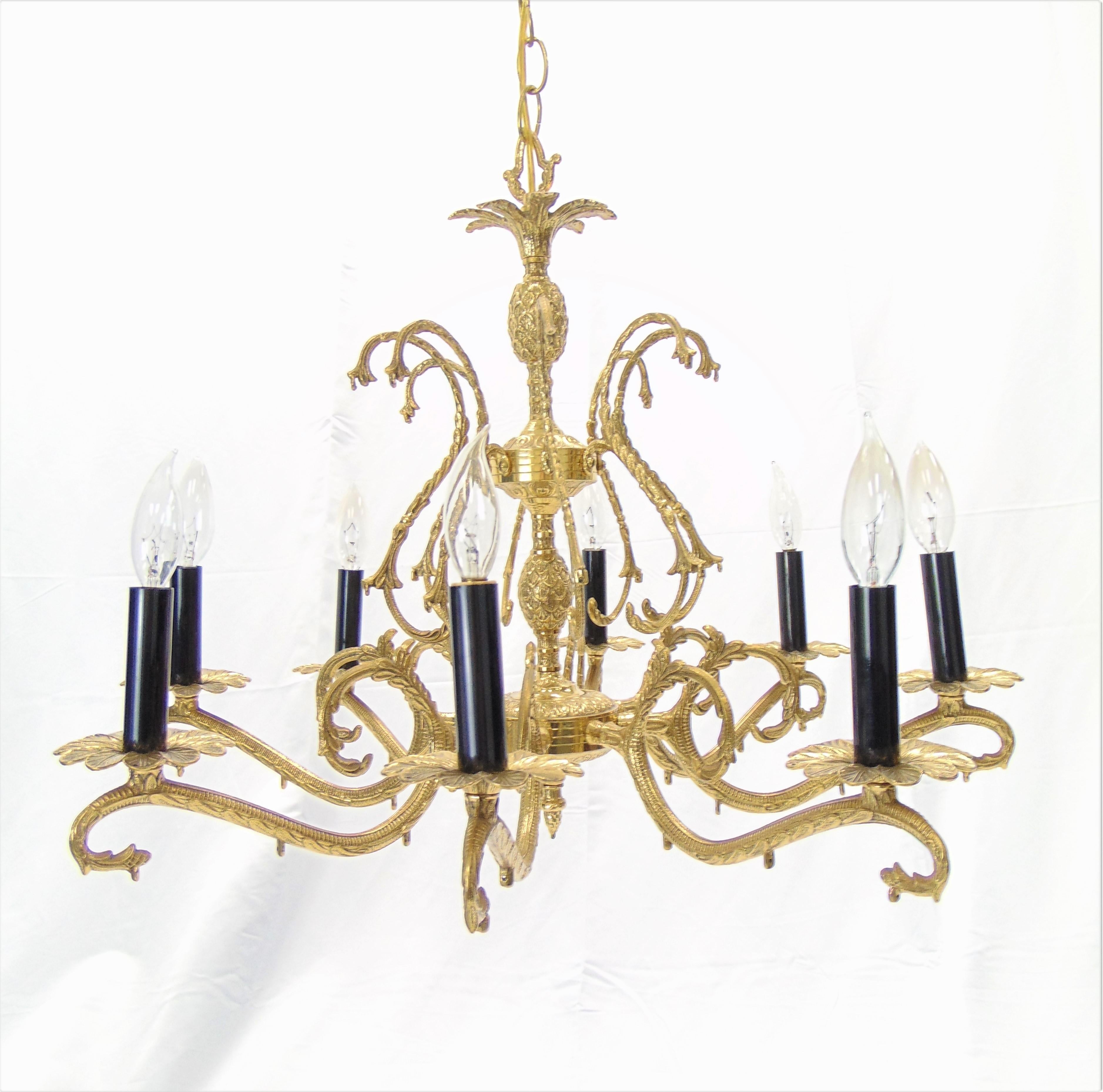 Hollywood Regency Beautiful Large Brass Pineapple Vintage Spanish Chandelier  For Sale