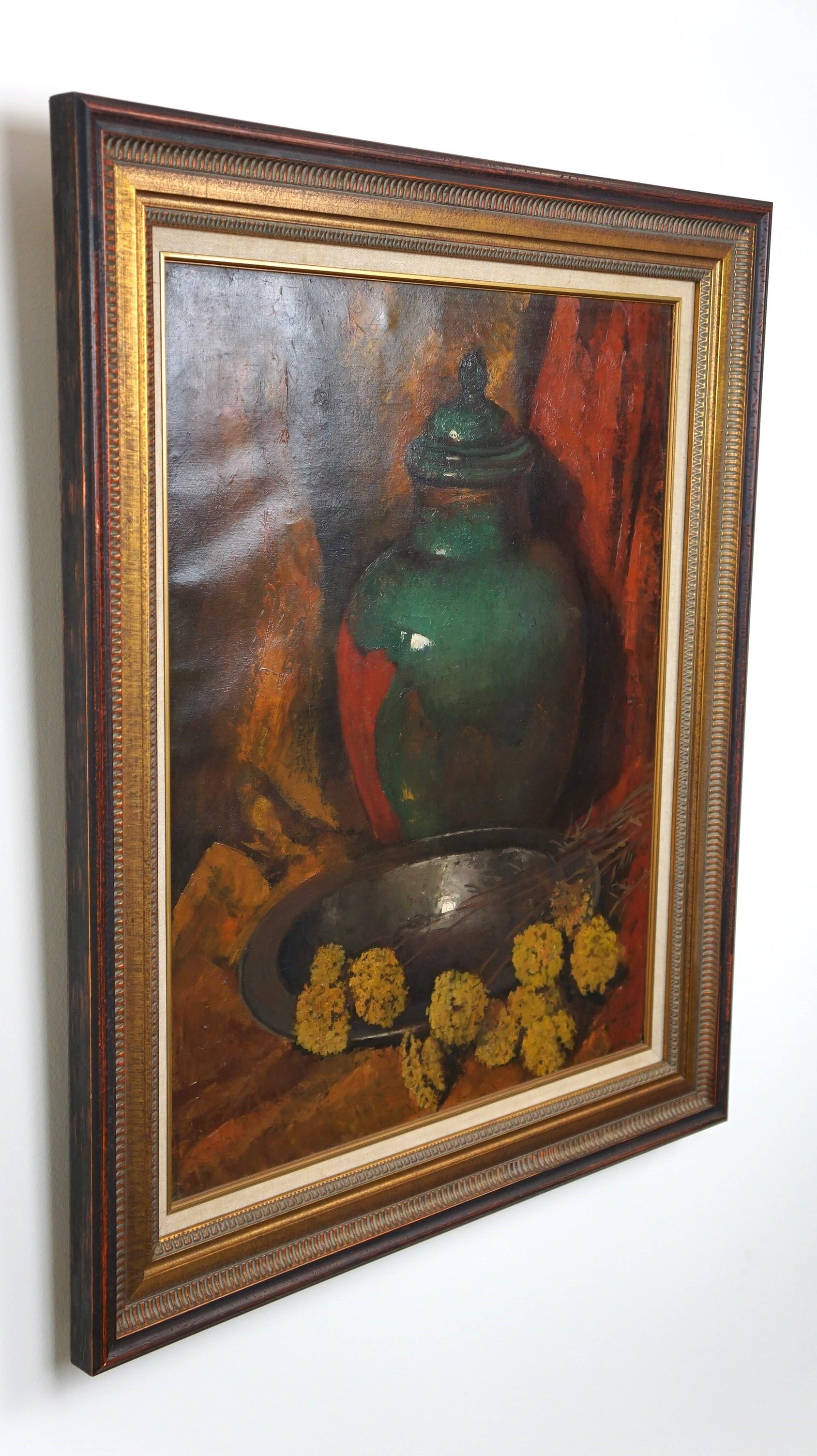 Cette belle nature morte classique avec des fleurs est peinte sur toile par Eugène Joseph Frans Lücker. Il réalise de nombreux pastels et aquarelles et expérimente des gravures en couleur. Il est merveilleusement peint avec de belles couleurs