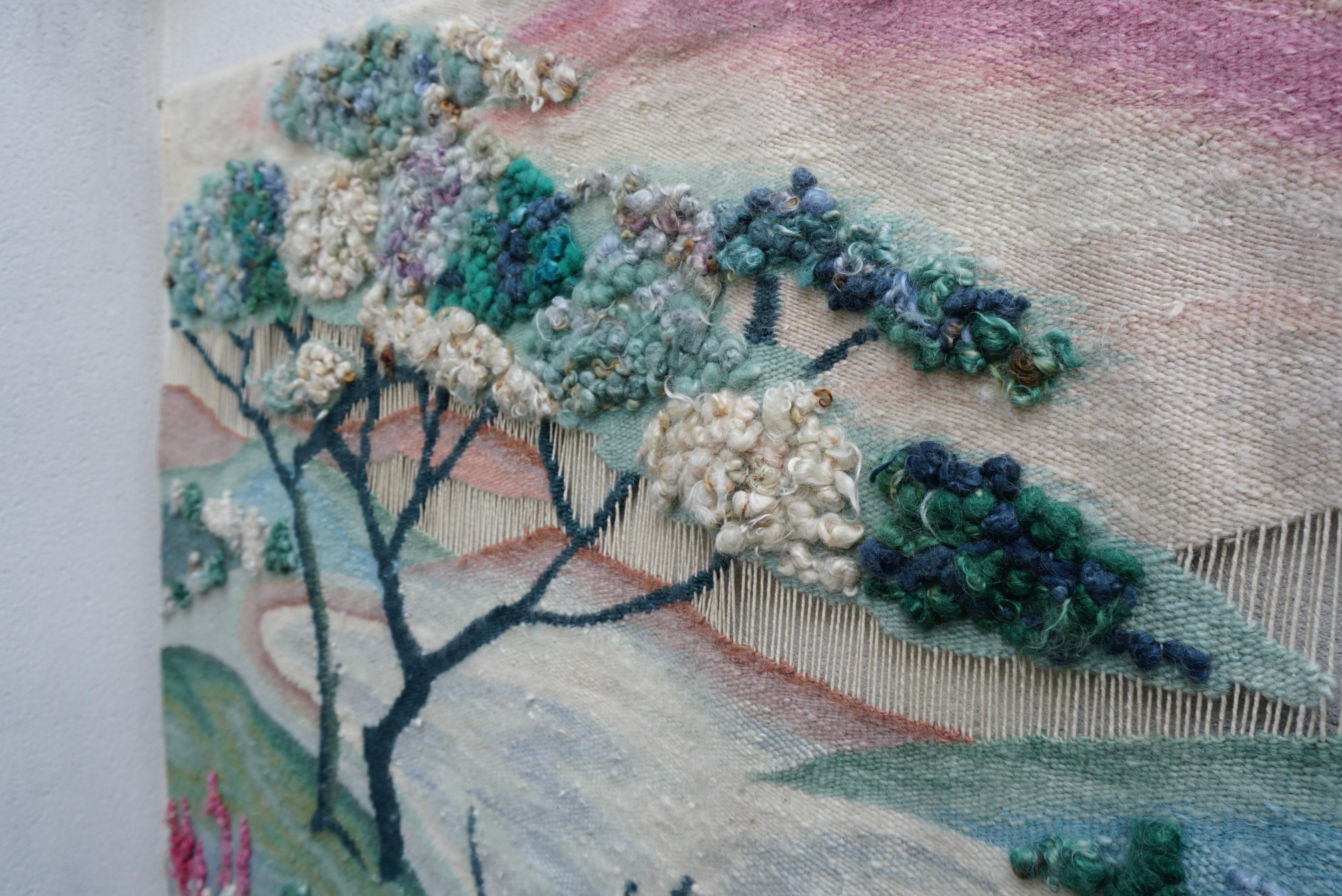 Hand-Woven Beautiful Large Contemporary Landscape Tapestry 1970s For Sale