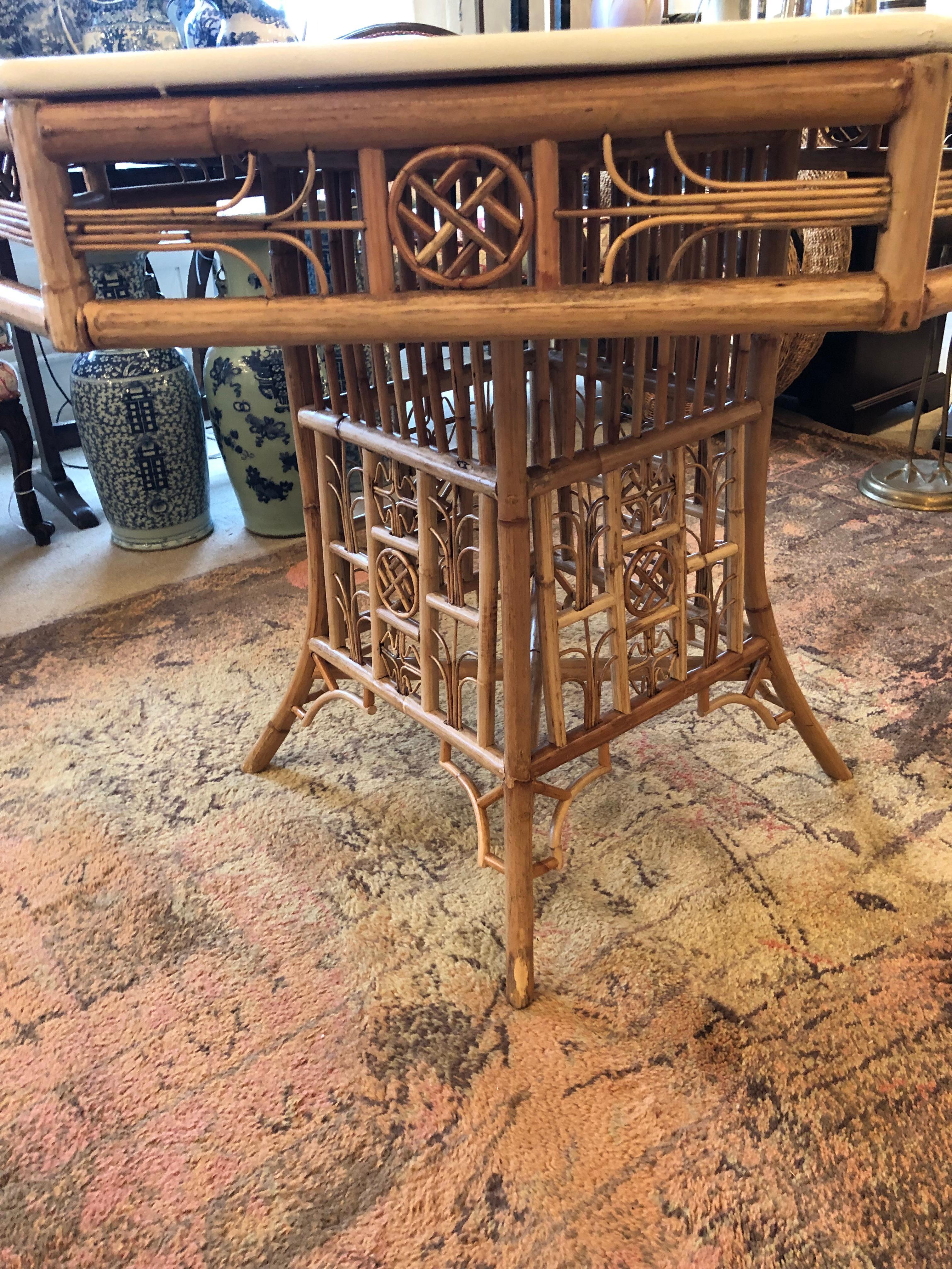 Beautiful Large Custom Rattan Octagonal Center or Dining Table In Good Condition For Sale In Hopewell, NJ