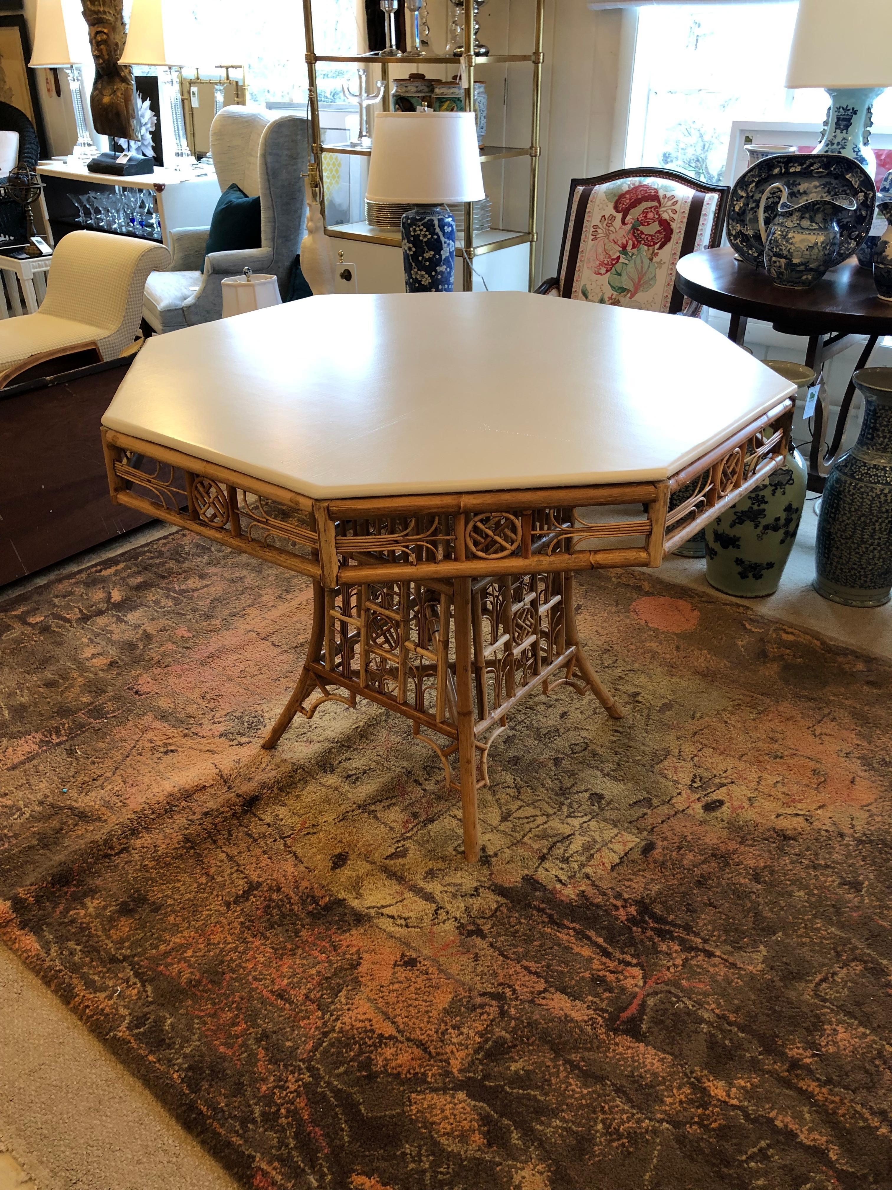 Contemporary Beautiful Large Custom Rattan Octagonal Center or Dining Table For Sale