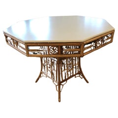 Used Beautiful Large Custom Rattan Octagonal Center or Dining Table