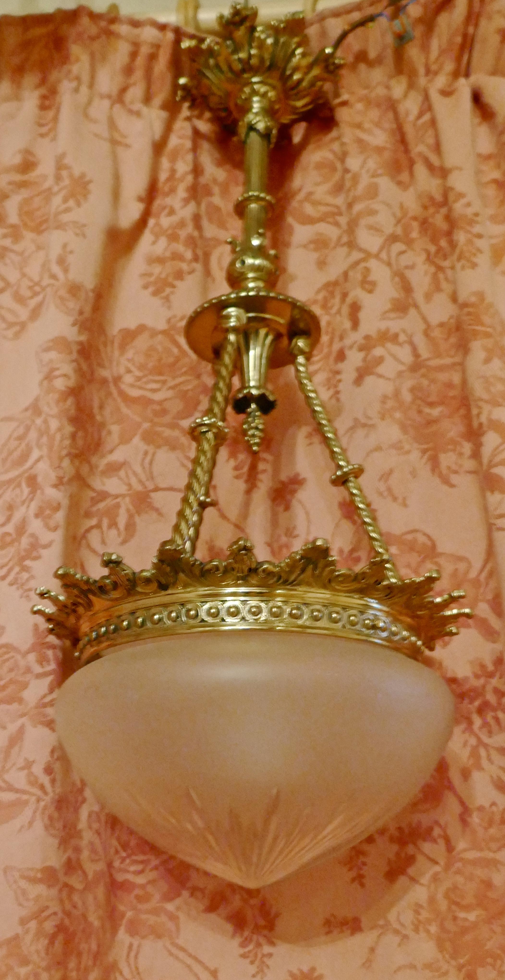 Beautiful Large Early 20th Century Empire Style Bowl Chandelier 9