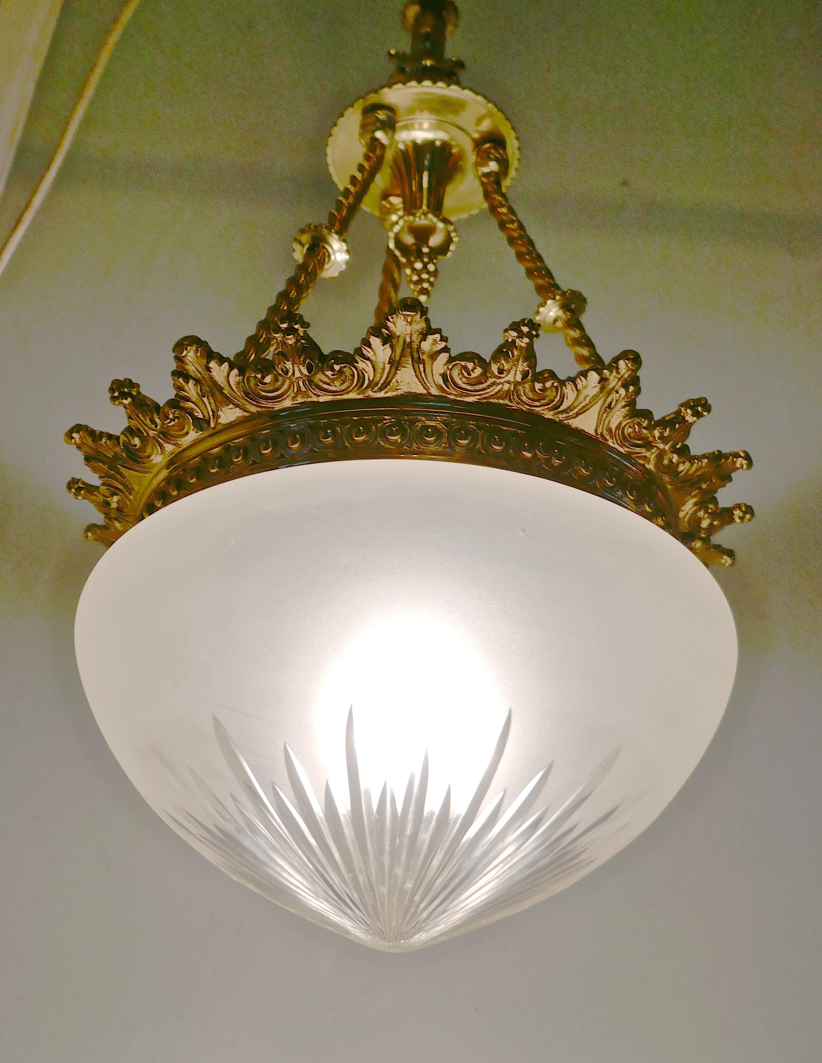 Beautiful Large Early 20th Century Empire Style Bowl Chandelier 4