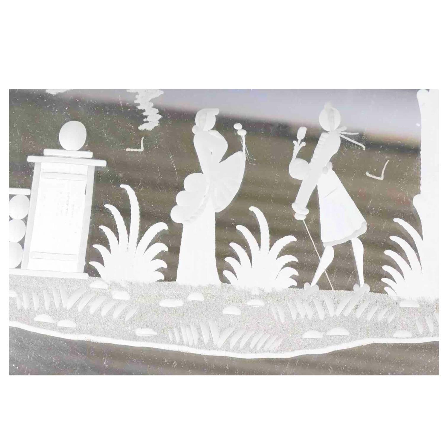 Beautiful large Etched Murano Glass Mirrored Tray by Barovier, Italy, 1980s For Sale 3