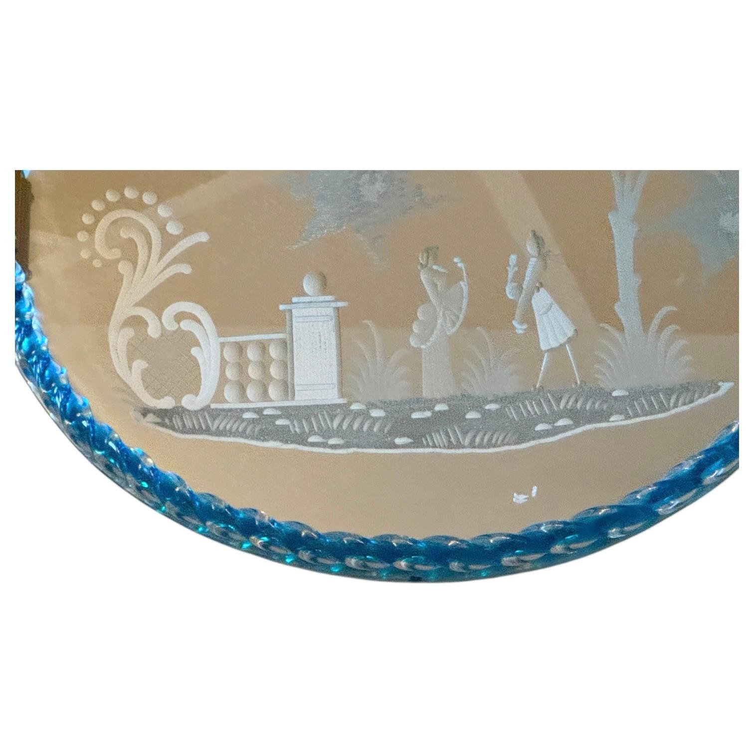 Beautiful large Etched Murano Glass Mirrored Tray by Barovier, Italy, 1980s For Sale 9