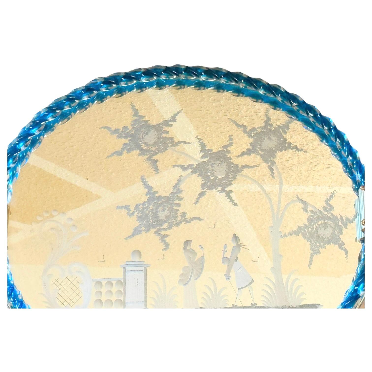 Beautiful large Etched Murano Glass Mirrored Tray by Barovier, Italy, 1980s For Sale 12