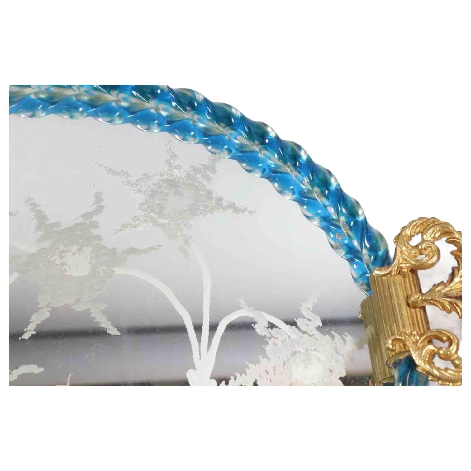 Beautiful large Etched Murano Glass Mirrored Tray by Barovier, Italy, 1980s For Sale 1
