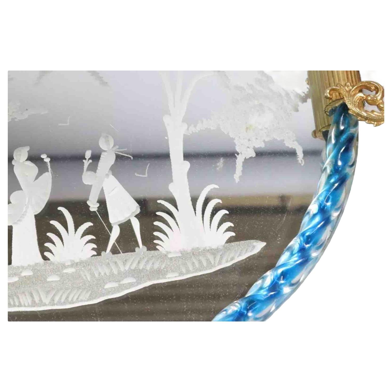 Beautiful large Etched Murano Glass Mirrored Tray by Barovier, Italy, 1980s For Sale 2