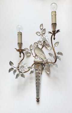 Wunderschöne, große Wandleuchten im französischen Jugendstil aus Glas und Messing