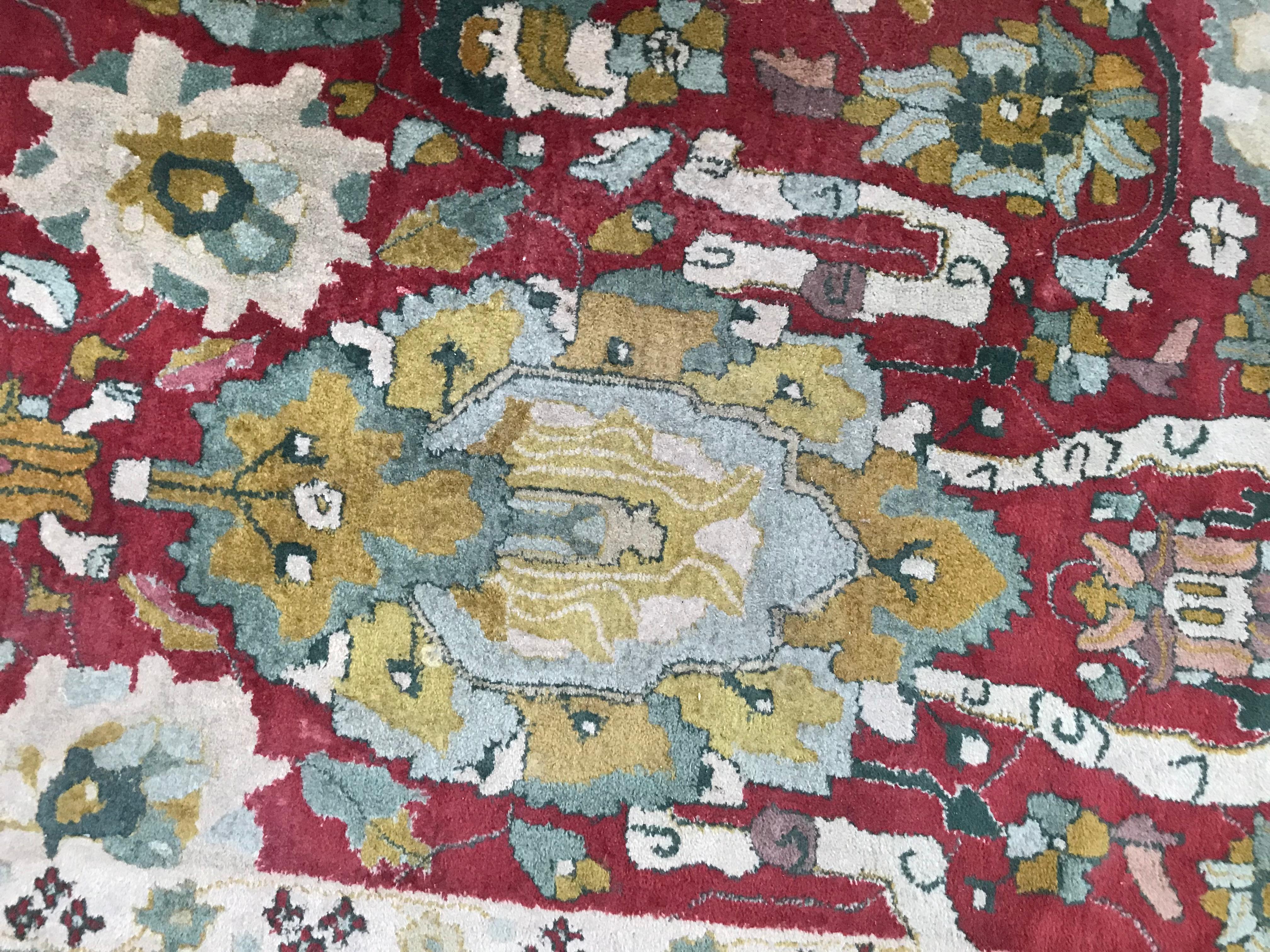 20th Century Bobyrug’s Beautiful Large French Janus Rug Agra Design For Sale