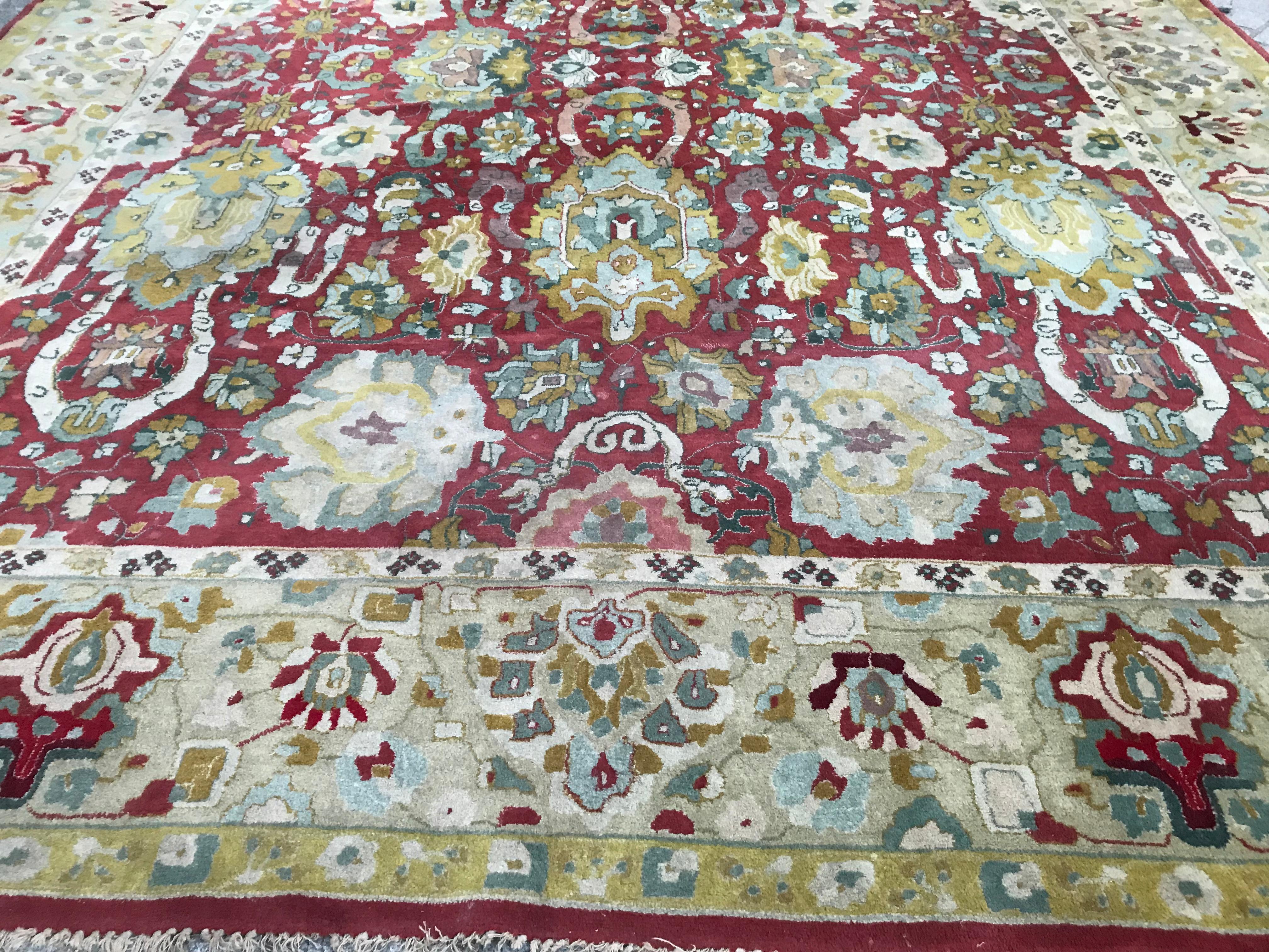 Wool Bobyrug’s Beautiful Large French Janus Rug Agra Design For Sale