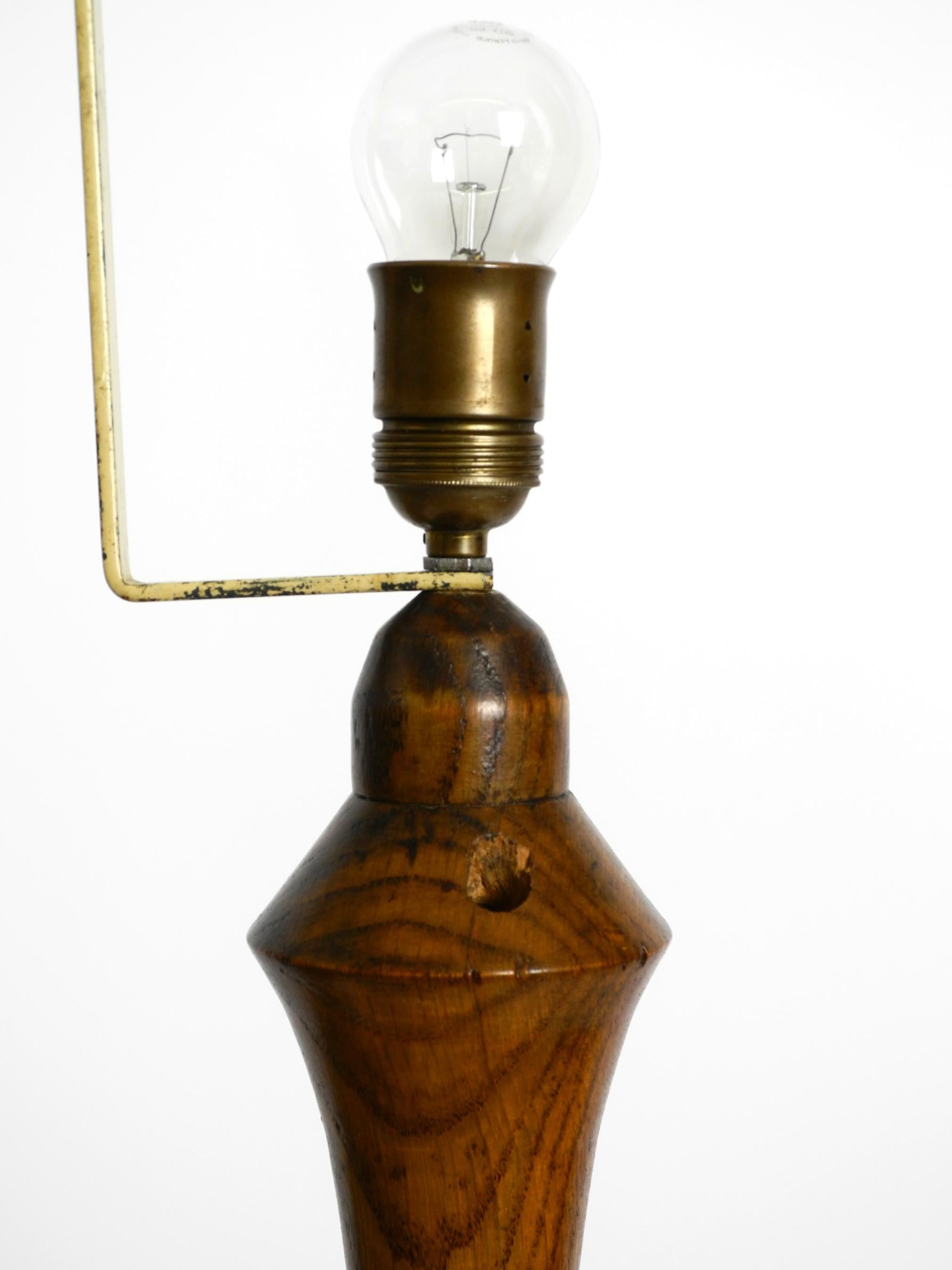 Beautiful large German 1930s floor lamp made of dark oak wood without shade For Sale 4