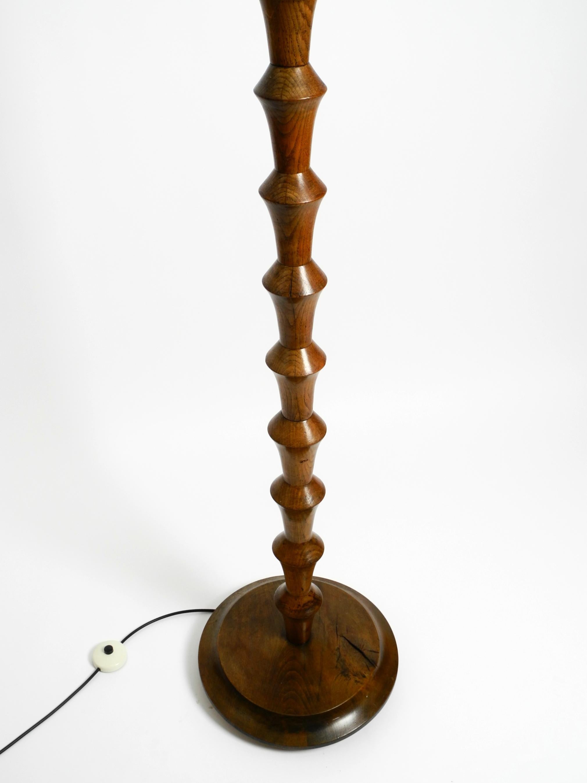 Beautiful large German 1930s floor lamp made of dark oak wood without shade For Sale 1