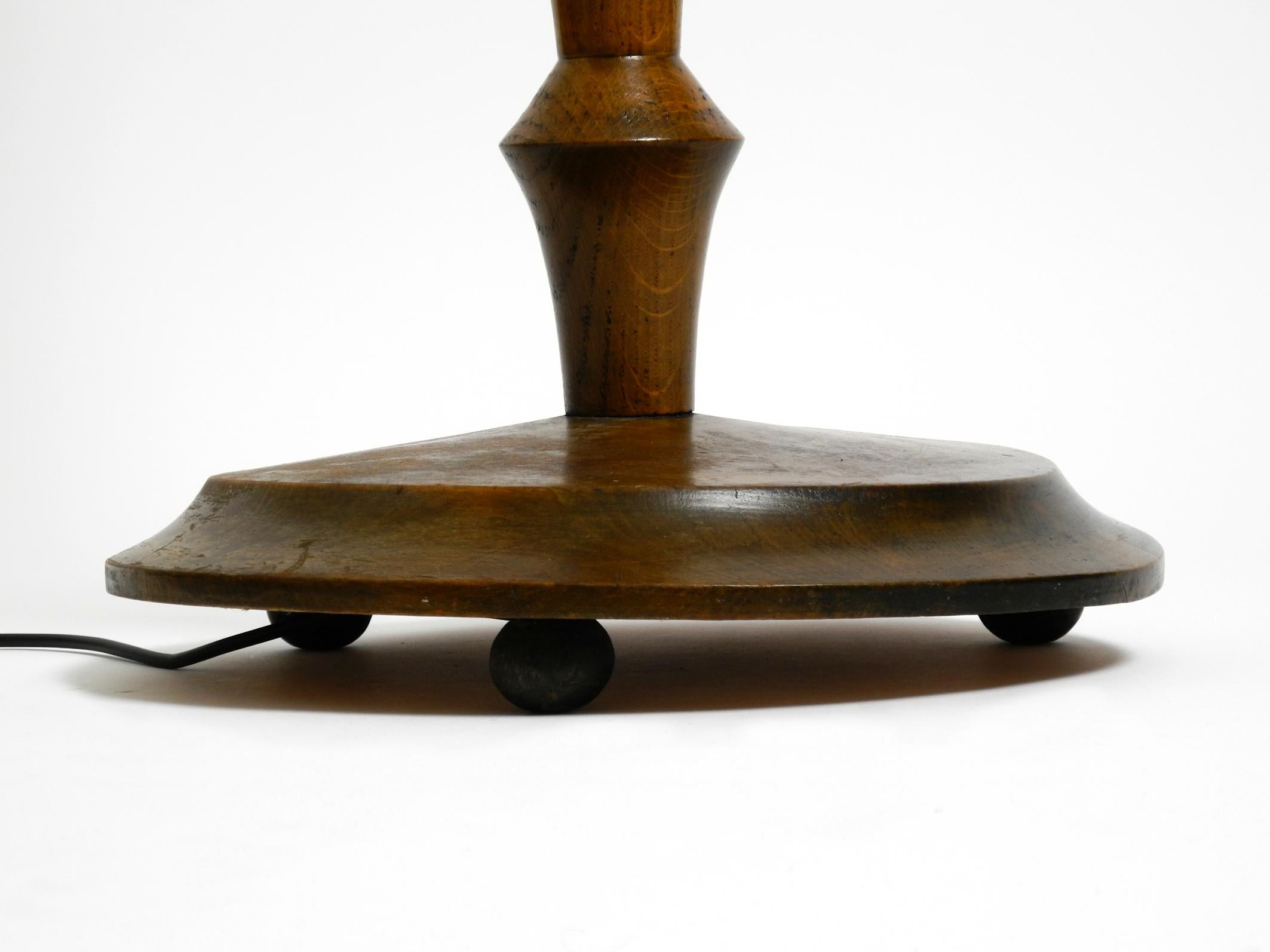Beautiful large German 1930s floor lamp made of dark oak wood without shade For Sale 2
