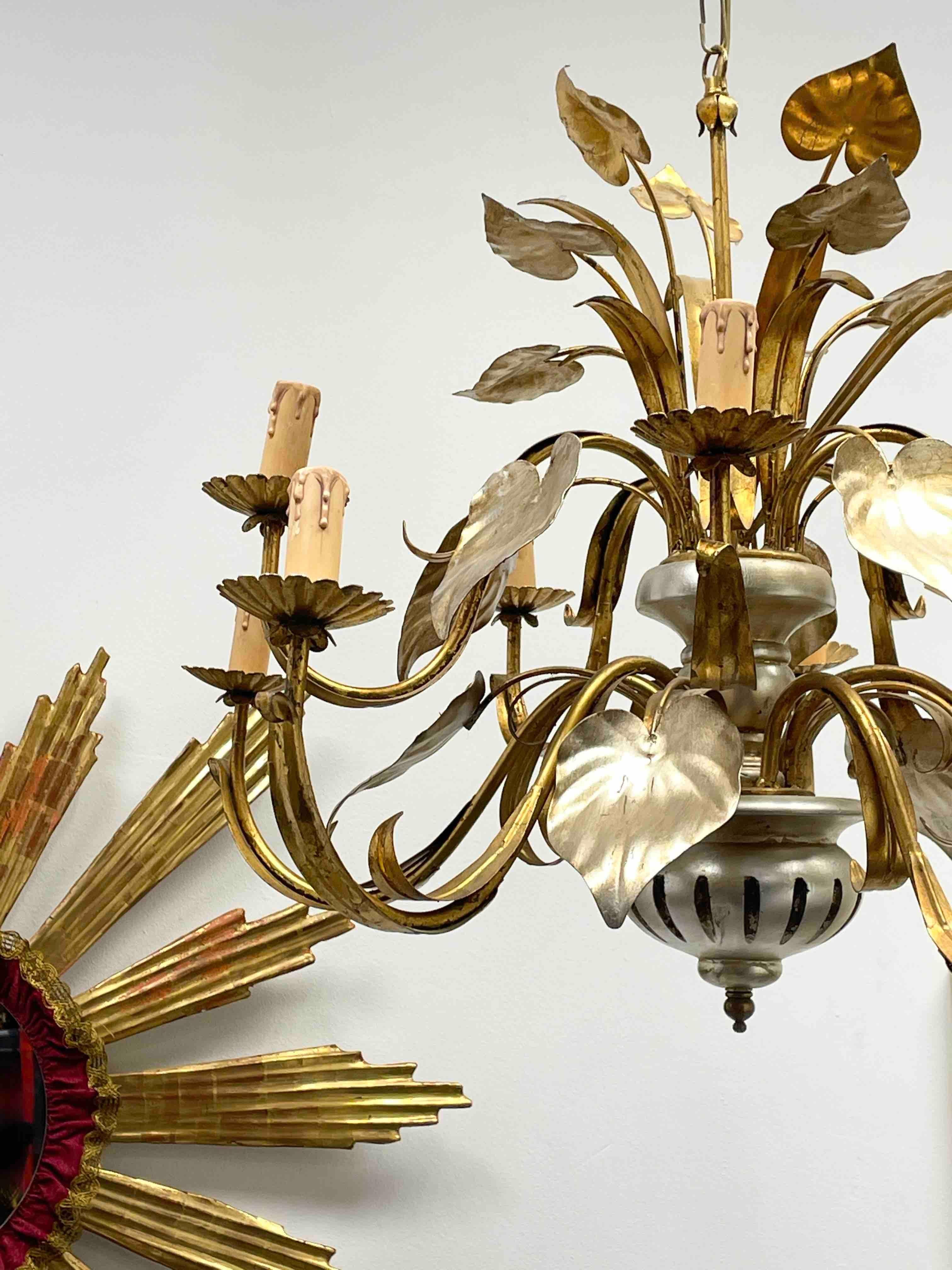 Bellissimo lampadario Kogl dorato e argentato Tole Hollywood Regency Koegel Germania in vendita 4