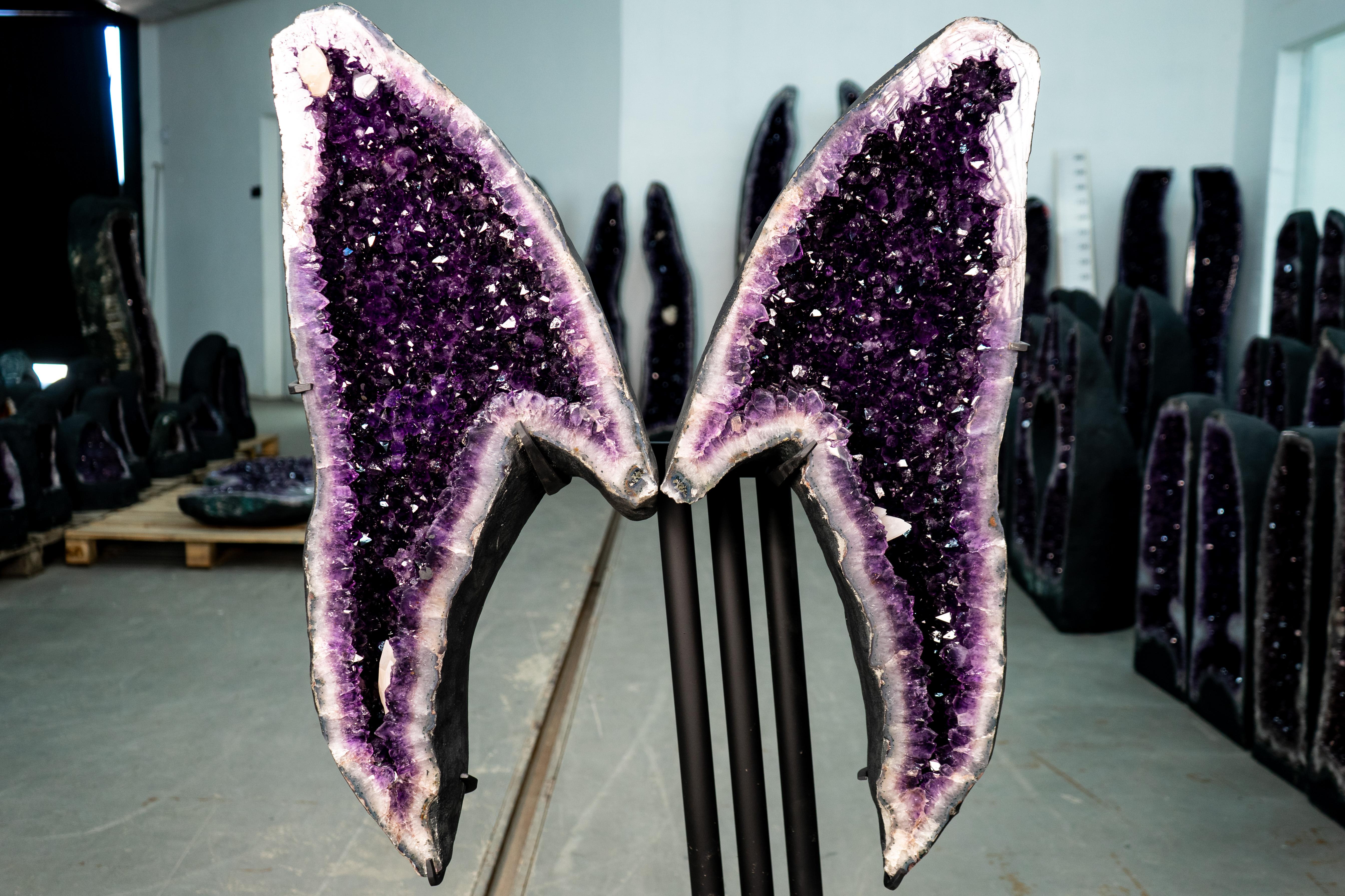 Contemporary Beautiful Large Grape Jelly Purple Amethyst Geode Wings For Sale