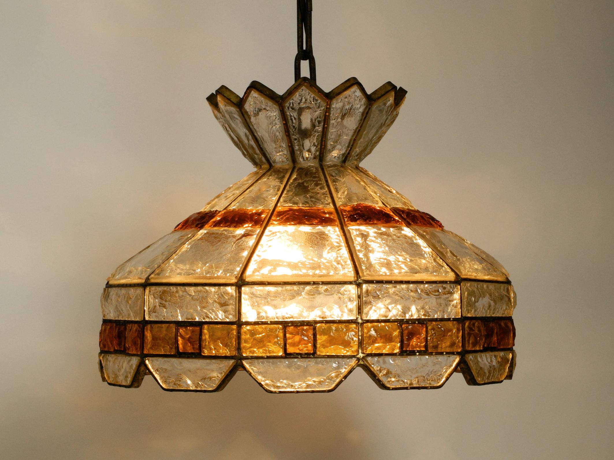 Brass Beautiful Large Heavy 1960s Italian PoliArte Glass Ceiling Lamp For Sale