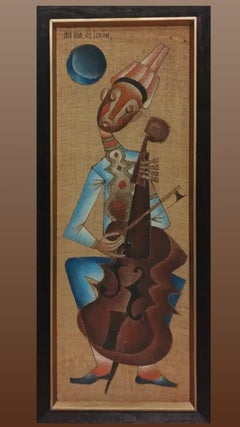 Beautiful large José María de Servín Painting of Stylized Cello Player