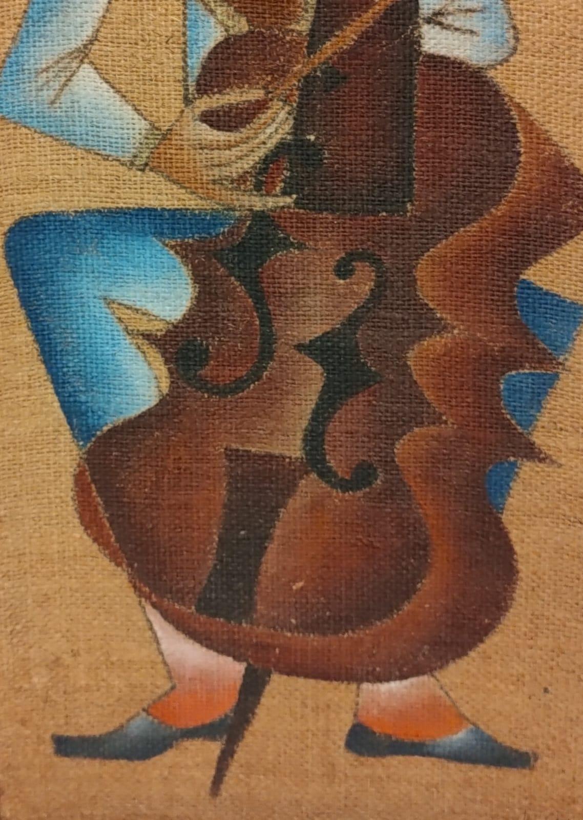 Schönes großes Gemälde von José María de Servín mit stilisiertem Cello-Spieler  im Zustand „Gut“ im Angebot in Mexico, DF