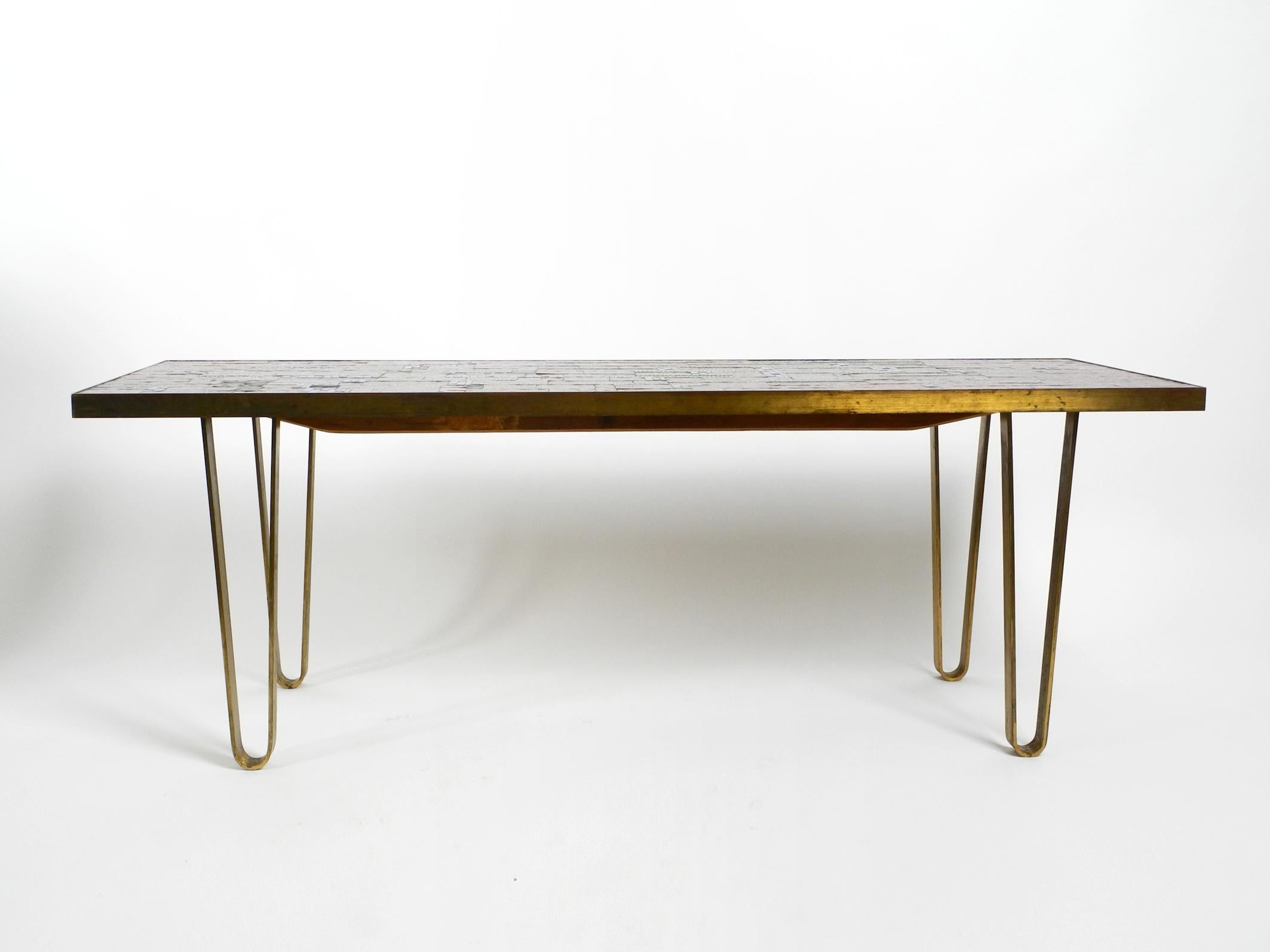 Beautiful Large Long Mid Century Mosaic Coffee Table with Brass Hairpin Legs 5