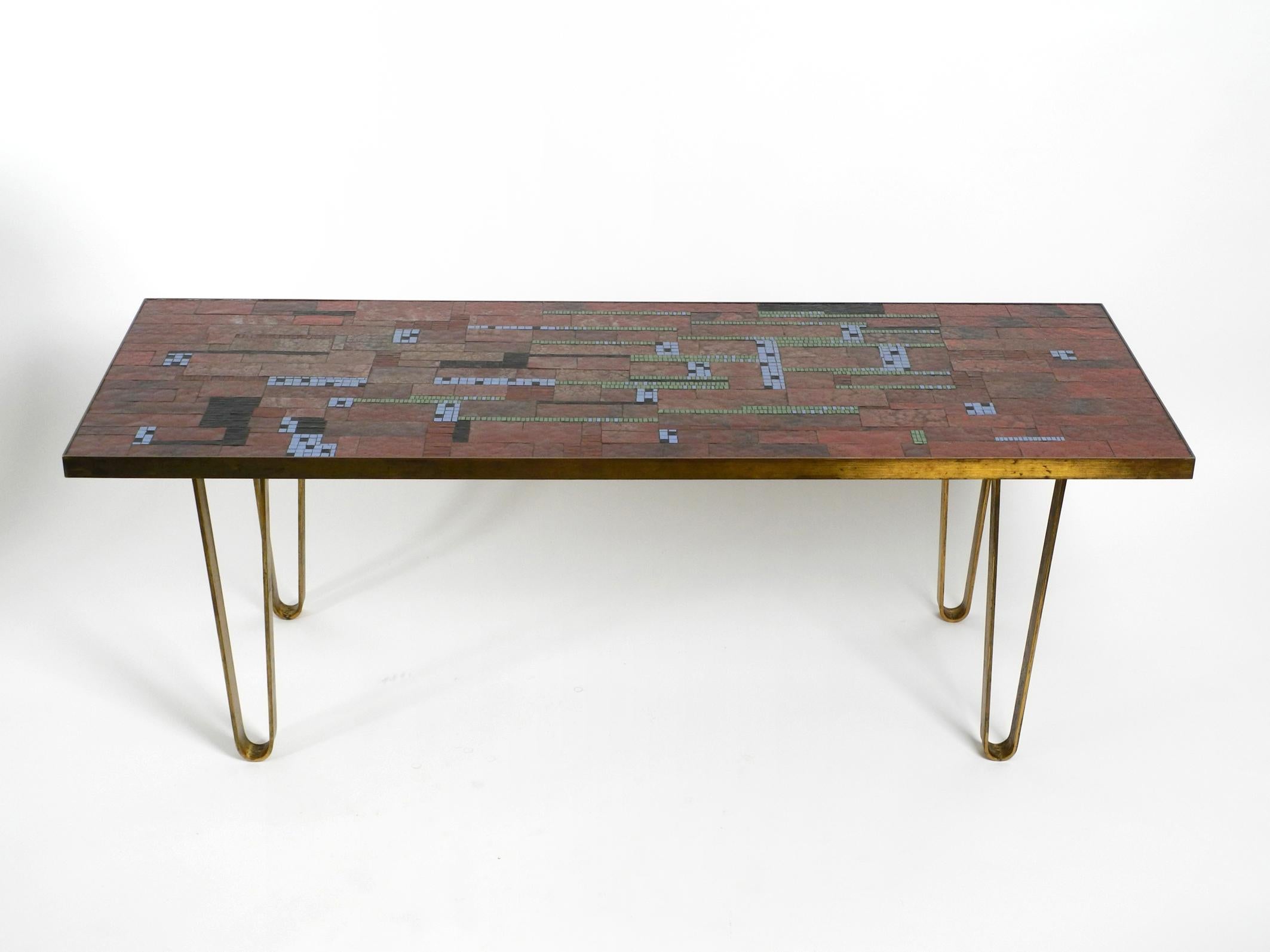 Beautiful Large Long Mid Century Mosaic Coffee Table with Brass Hairpin Legs 6