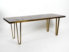 Beautiful Large Long Mid Century Mosaic Coffee Table with Brass Hairpin Legs