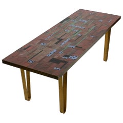 Beautiful Large Long Mid Century Mosaic Coffee Table with Brass Hairpin Legs