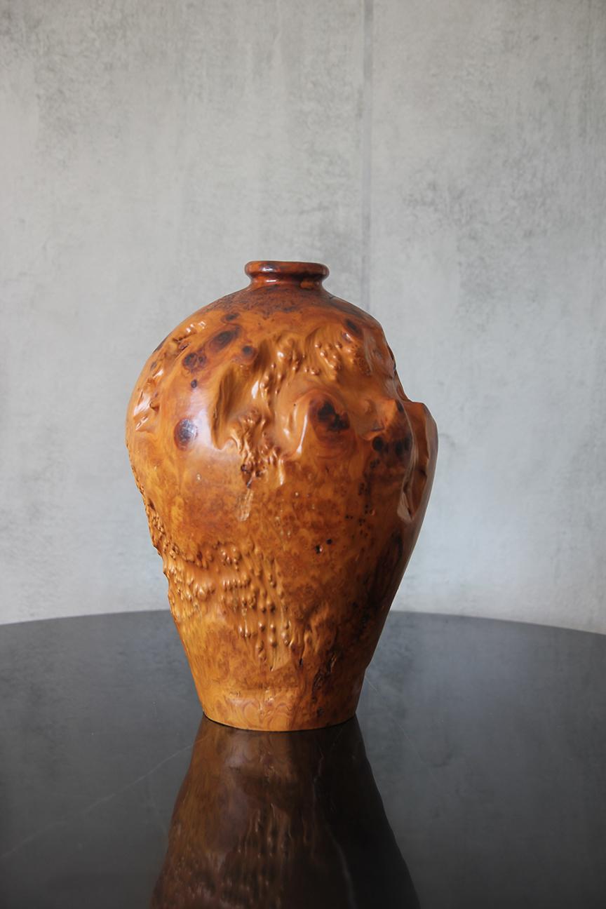 Scolpito a mano da un'unica grande radica di acero, questo squisito vaso di Wood emana un fascino senza tempo. Il suo design organico, caratterizzato da un'eleganza sobria, lo rende una scelta perfetta per essere esposto come centrotavola in